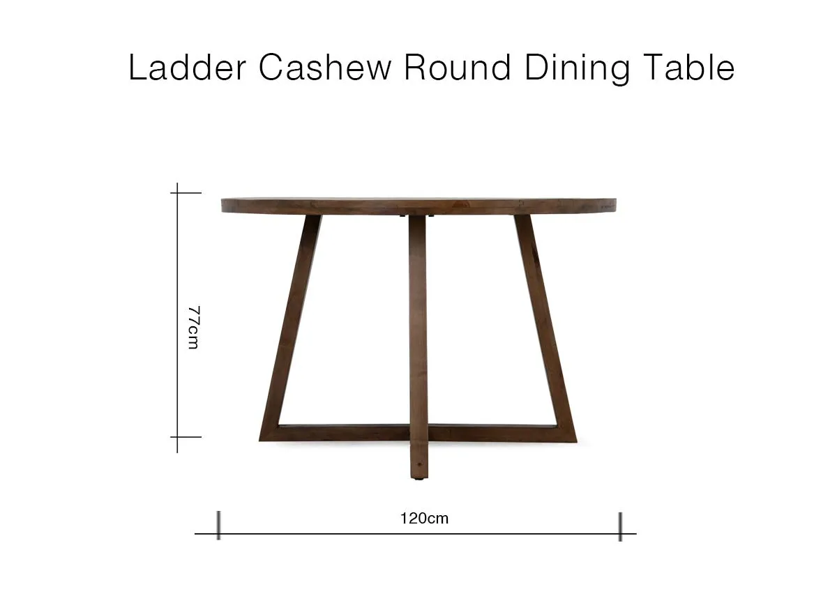A dimension image of the Ladder Round dining table with 120cm W x 77cm H