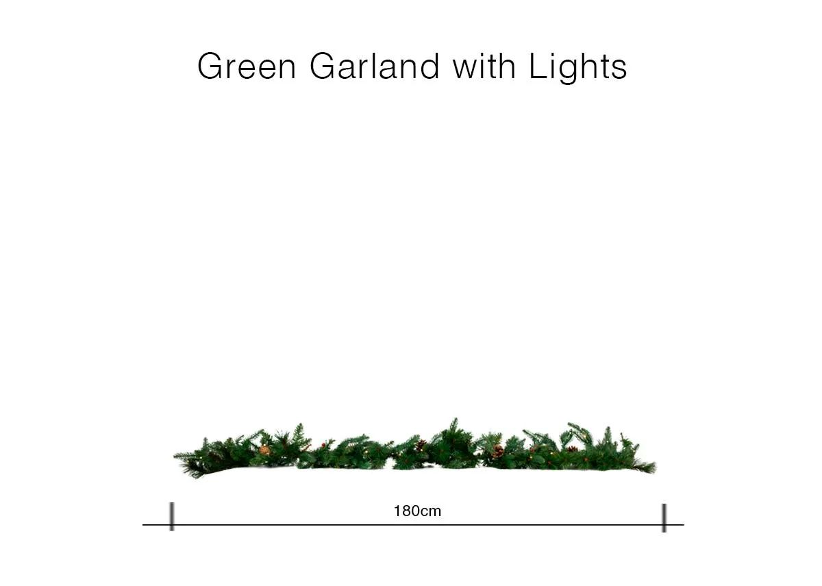 A dimension image of the Green Garland with 180cm