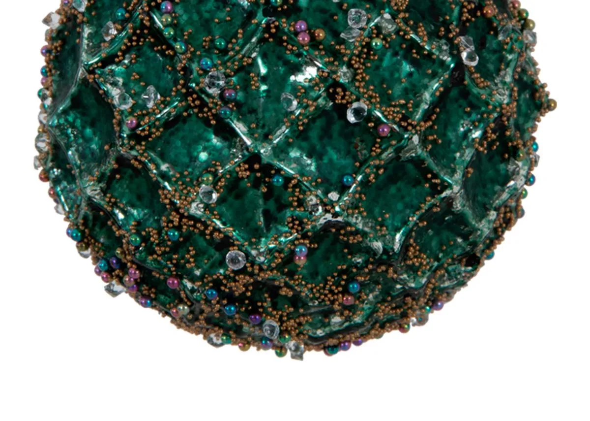 A dimension image of the Jewel Encrusted Bauble in Green with 8cm
