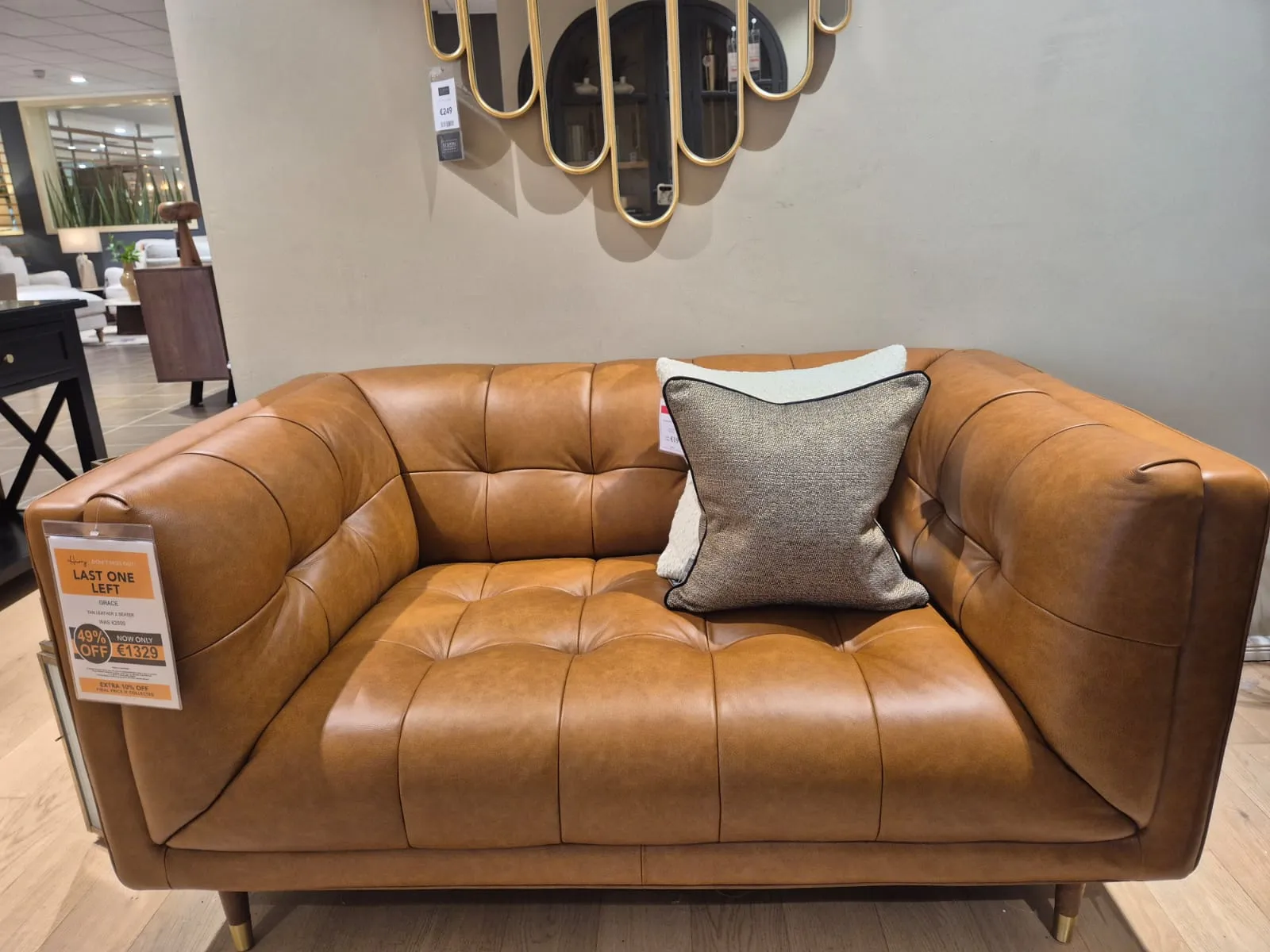 Grace 2 Seater Tan Leather Sofa (Sligo Floor Model)