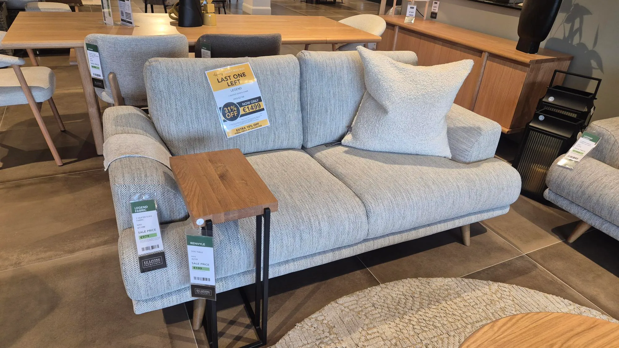 Legend 2 Seater Grey Fabric Sofa & Grey Fabric Armchair (Castlebar Floor Model)