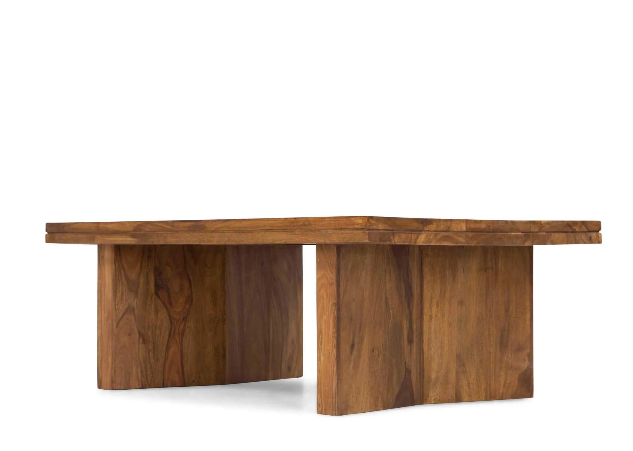 View of front and side of sheesham wood coffee table India