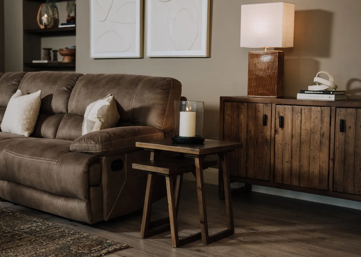  armrest and seatback of the taupe large Baxter corner reclining sofa  