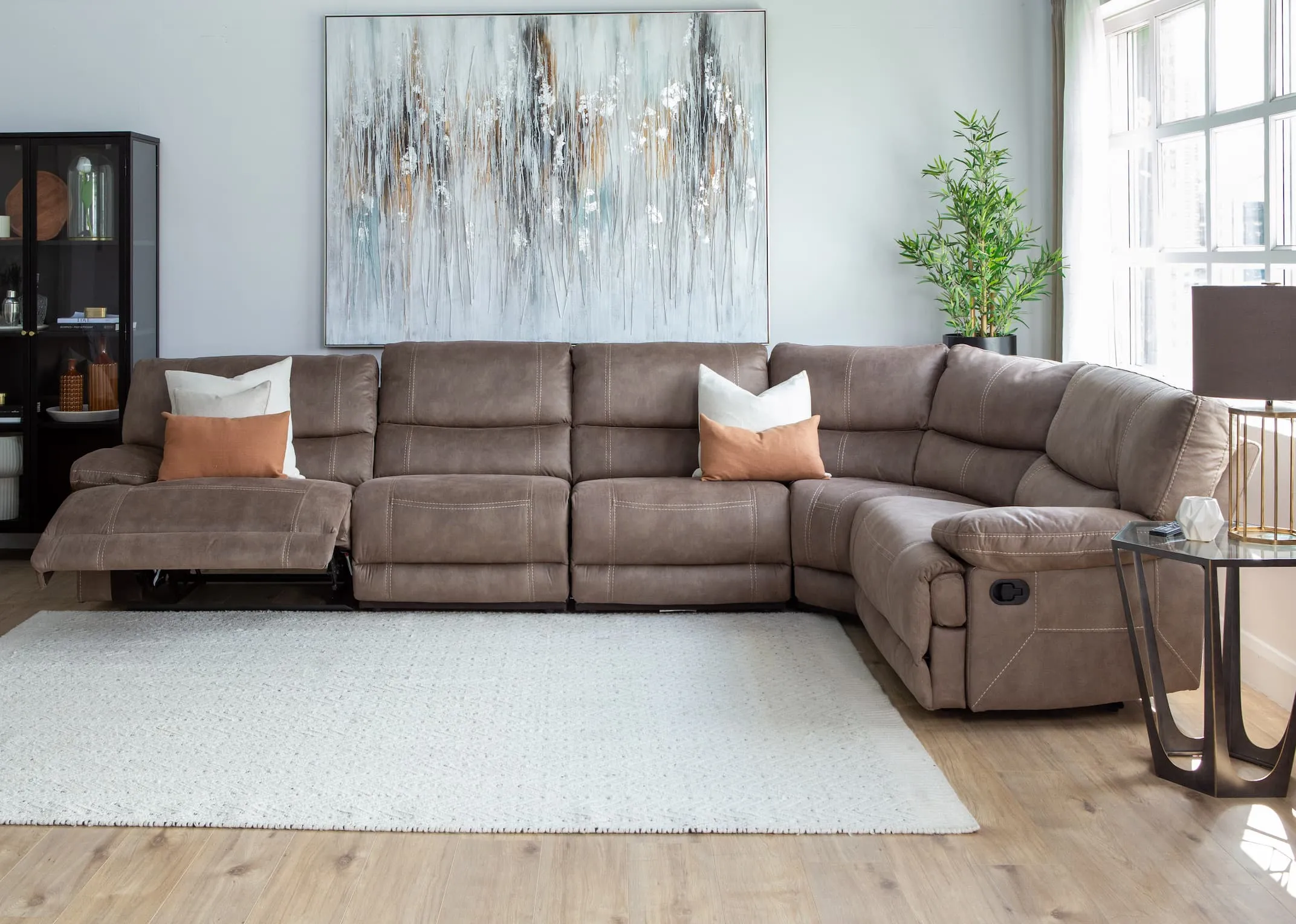 Medium Taupe Fabric Reclining Corner Sofa - Baxter