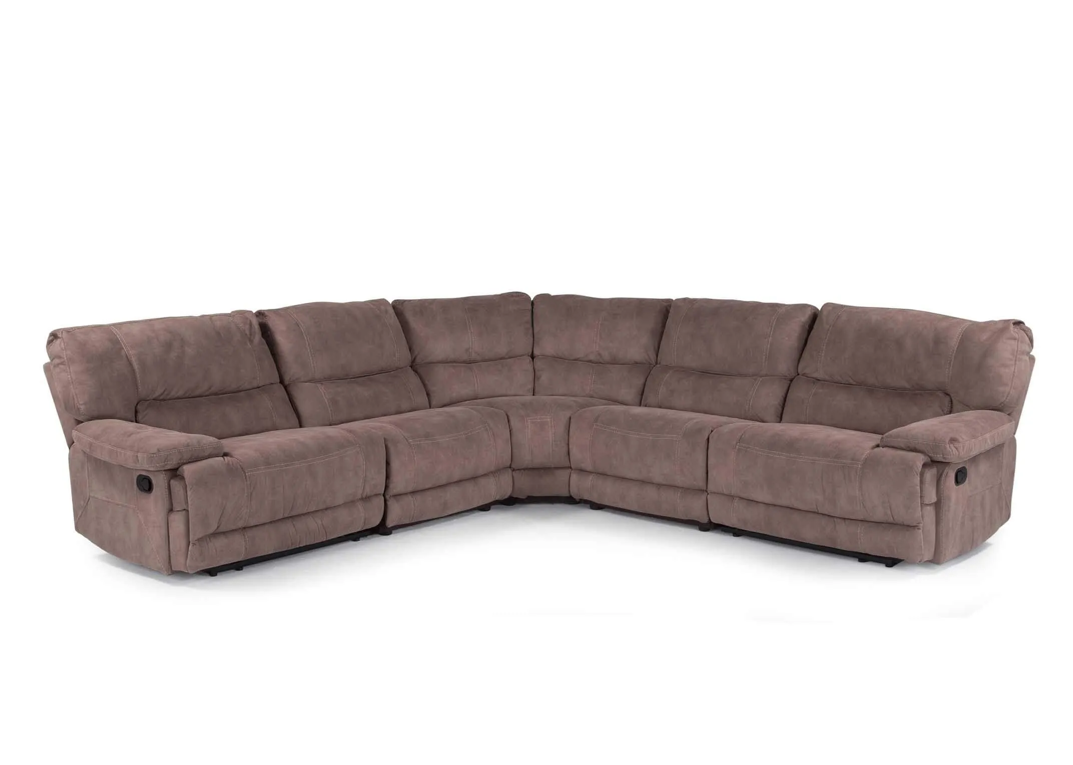 View from front of the medium sized taupe Baxter reclining corner sofa