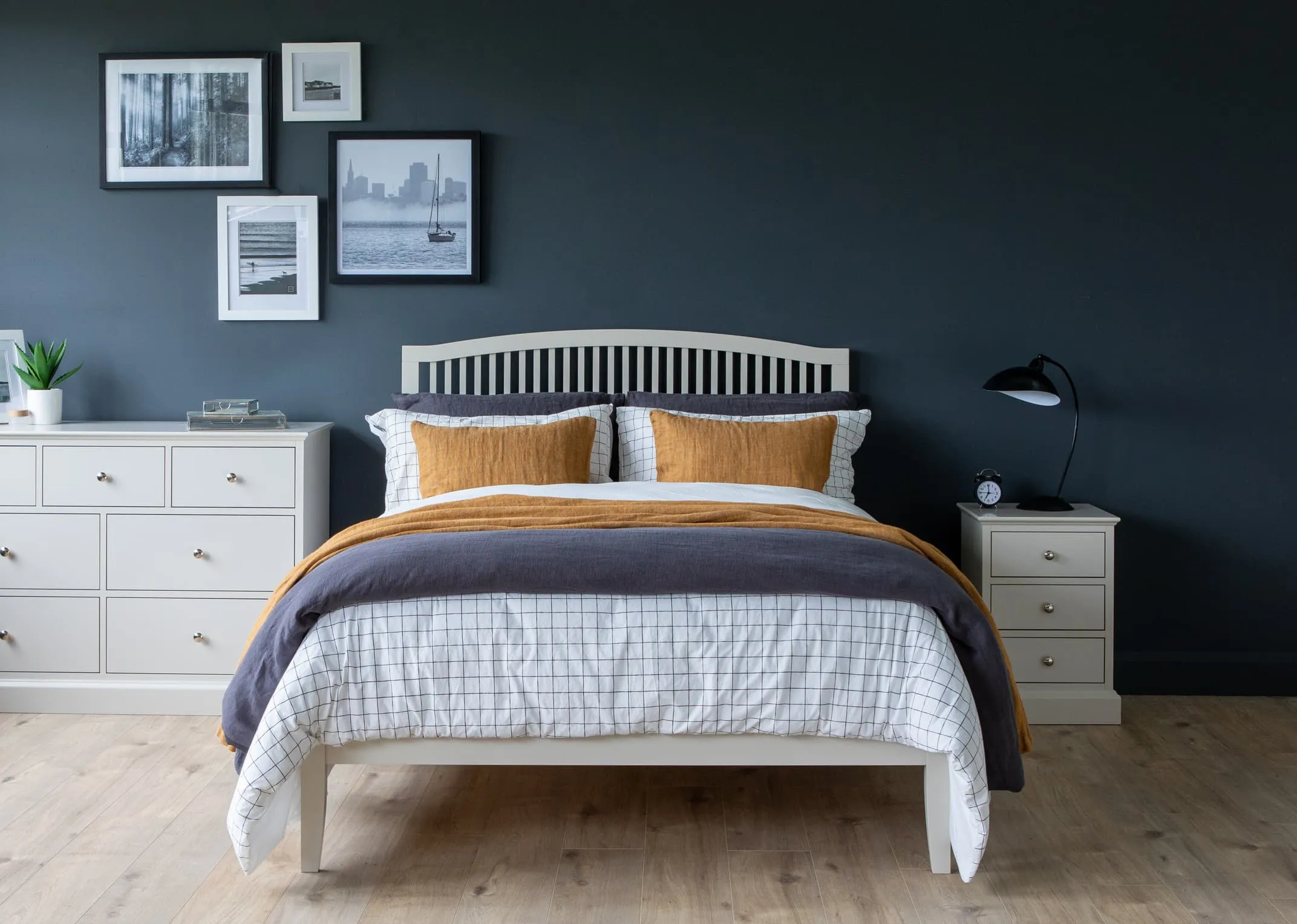 A lifestyle image of the Double Grey rivendale bed with large chest & locker from EZ Living Furniture