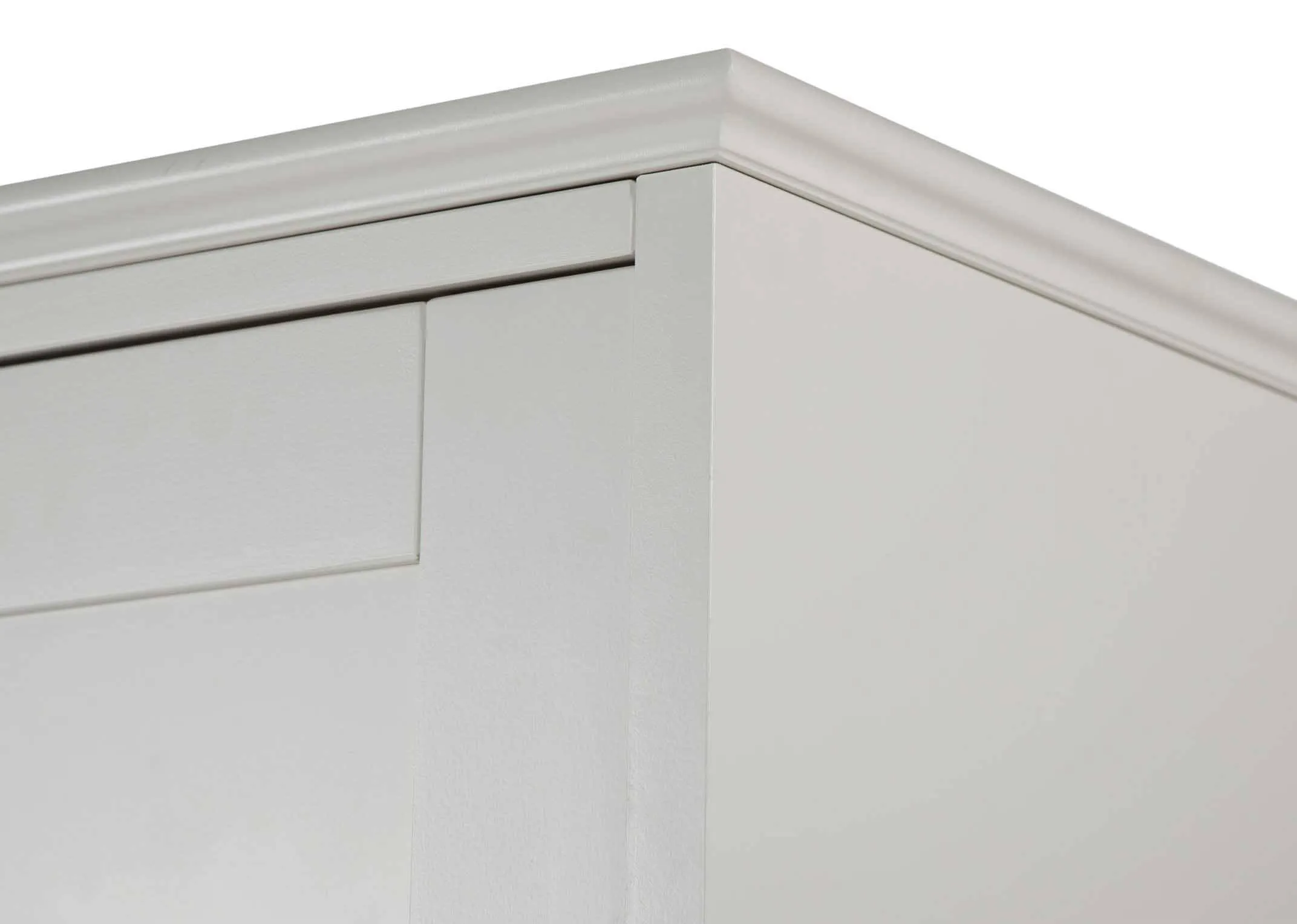 Detailed close-up view of the Rivendale two door one drawer wardrobe showing the subtle detailing around the top