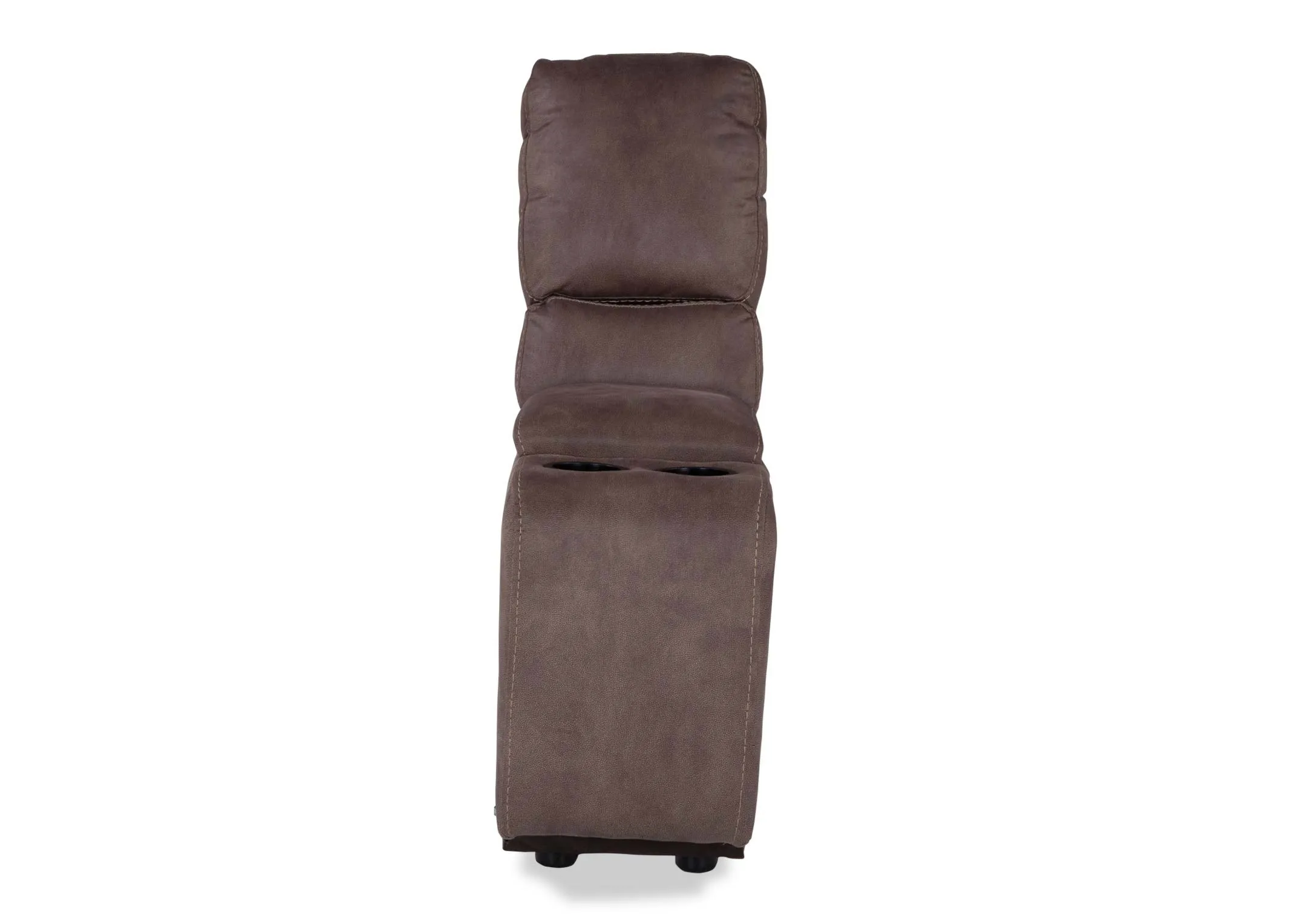 A view from the front of the Baxter taupe fabric drinks holder.
