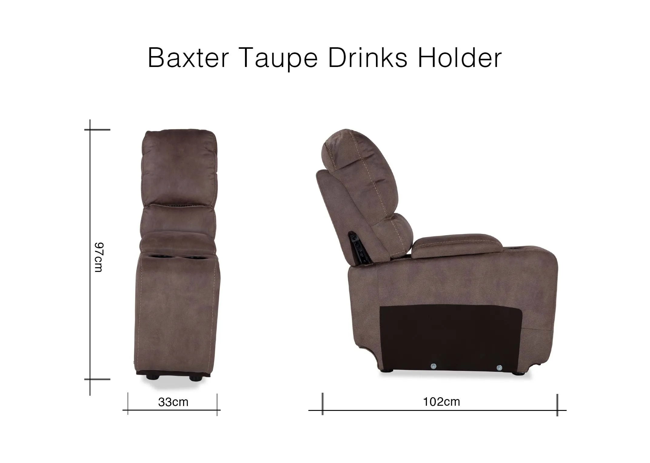 A dimension image for the Baxter taupe fabric drinks holder 97cm (Height) x 33cm (Width) x 102cm (Depth)