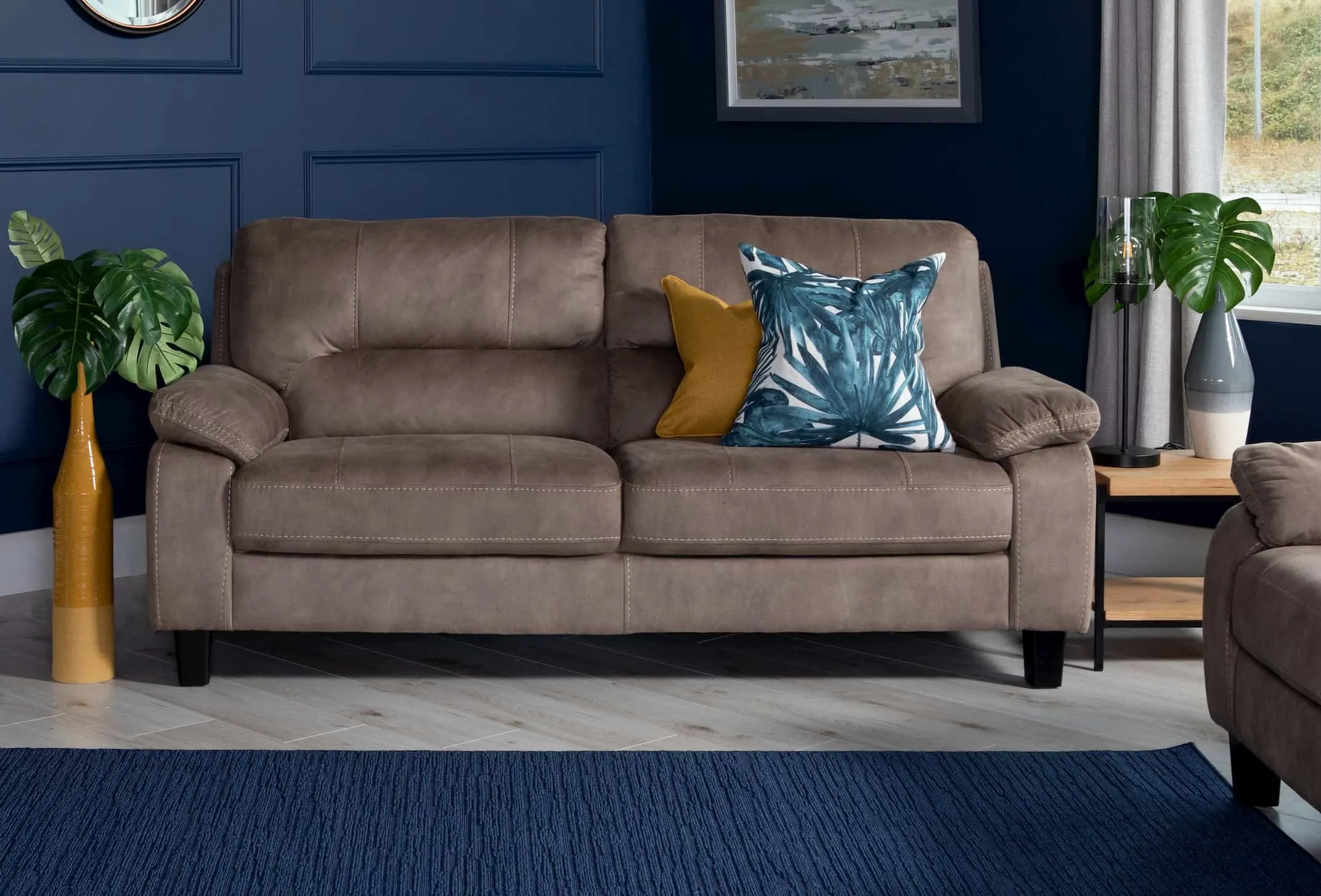 2 Seater Taupe Faux Suede Fabric Sofa - Nikita