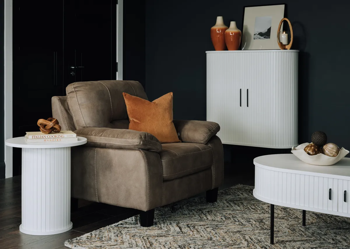 Taupe Faux Suede Fabric Armchair - Nikita