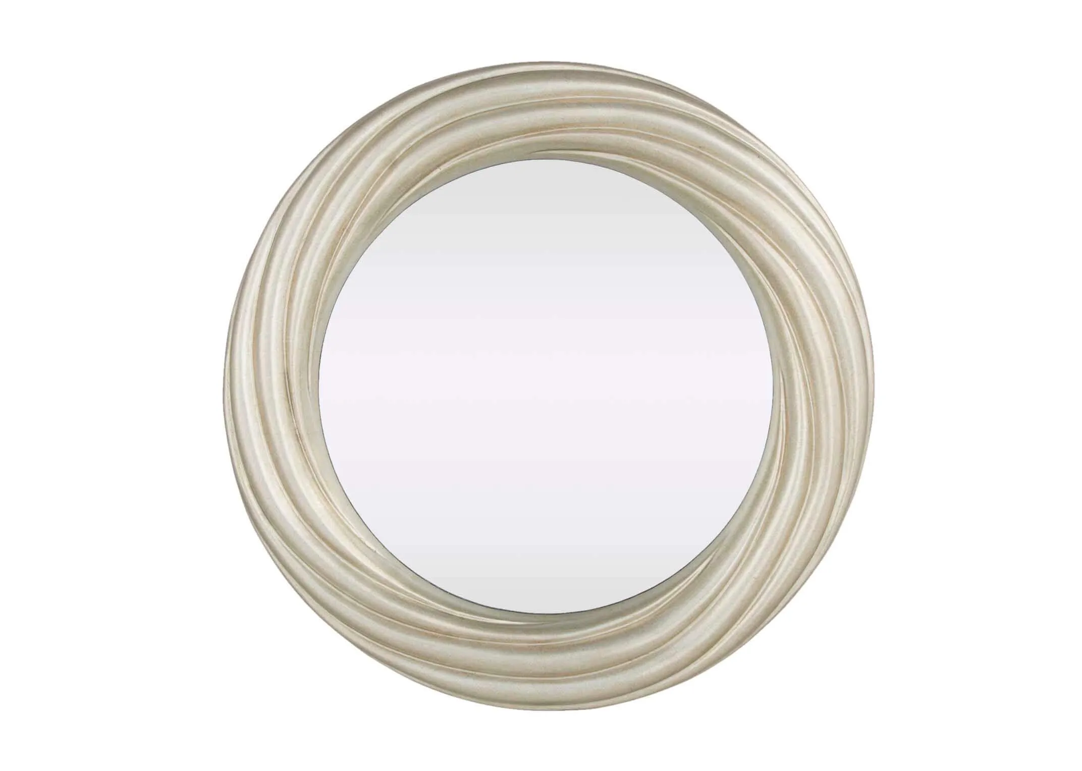 A view of the front in full of the Gemma gold round wall mirror.
