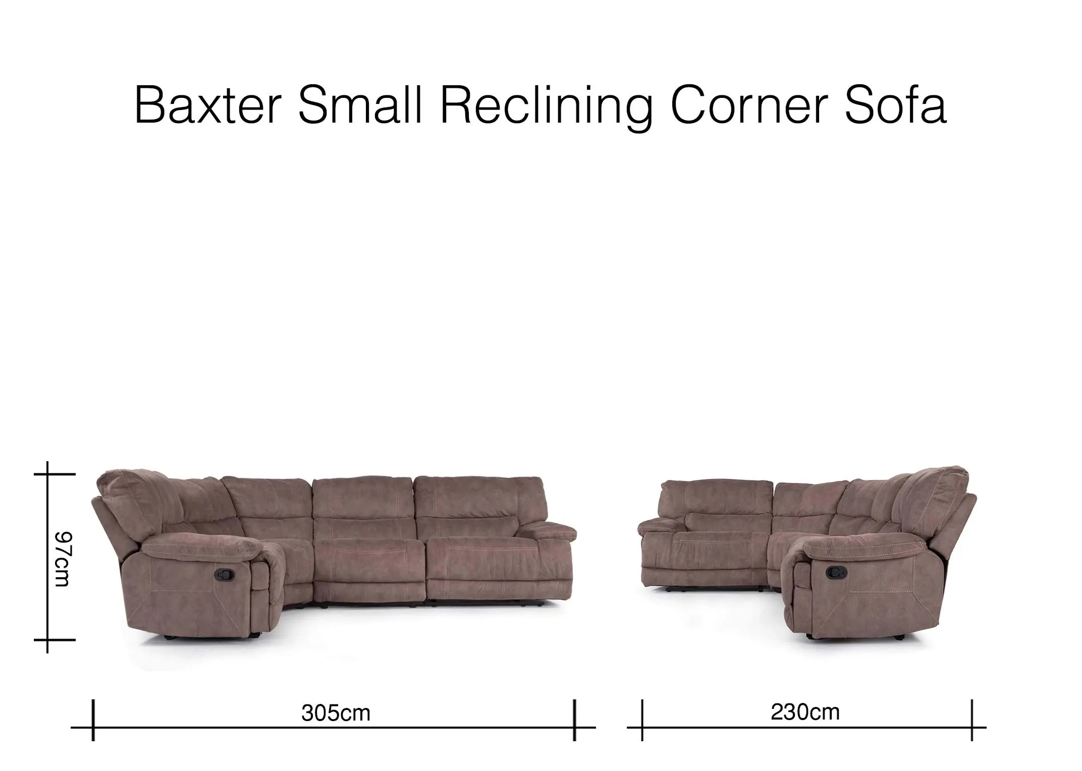 Small Taupe Fabric Reclining Corner Sofa Baxter EZ Living Furniture small-taupe-fabric-reclining-corner-sofa-baxter-ez-living-furniture
