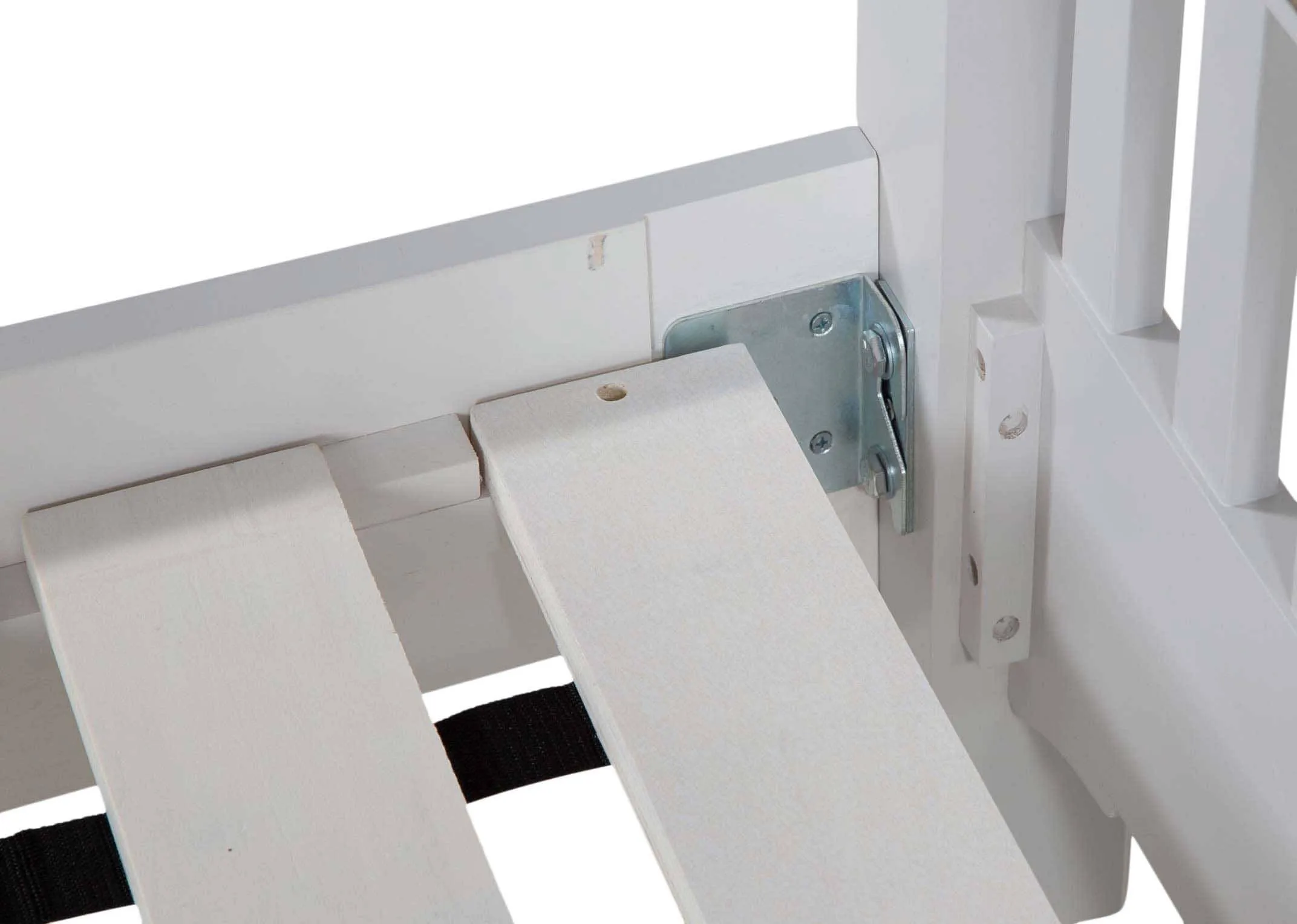 Detailed view of legs of double 4 feet 6 inch grey oak bed frame with light brown ending Georgia