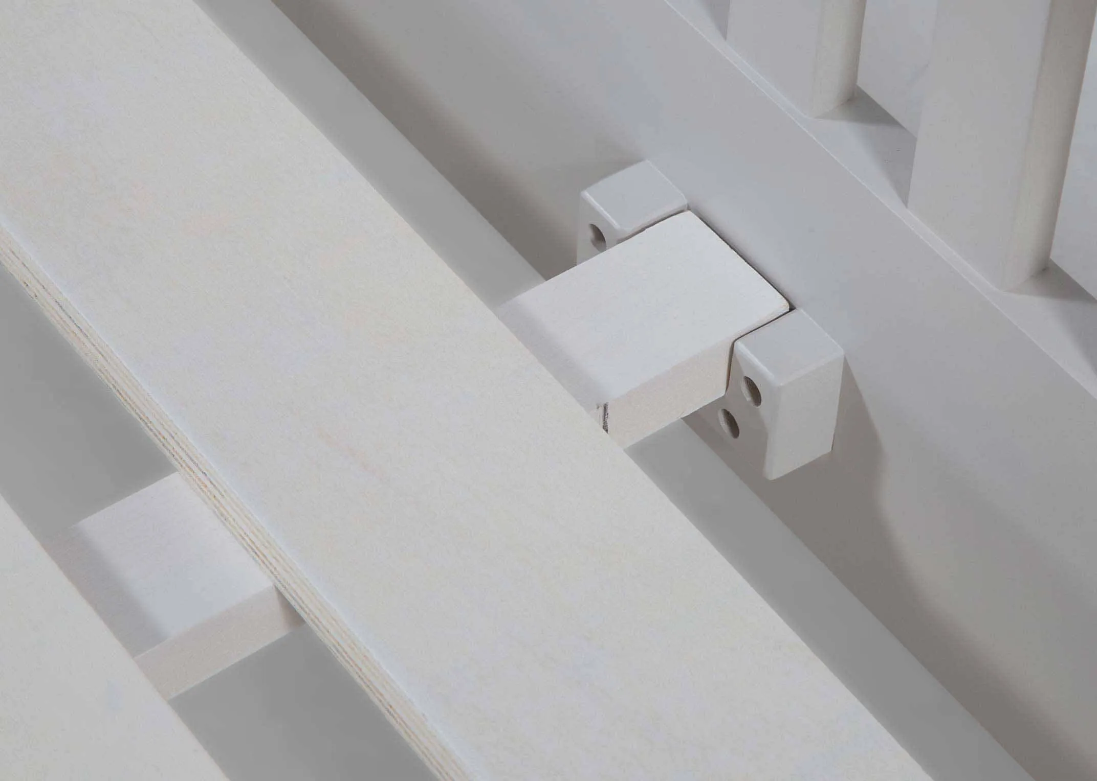 Detailed view of corner of double 4 feet 6 inch grey oak bed frame with light brown ending Georgia