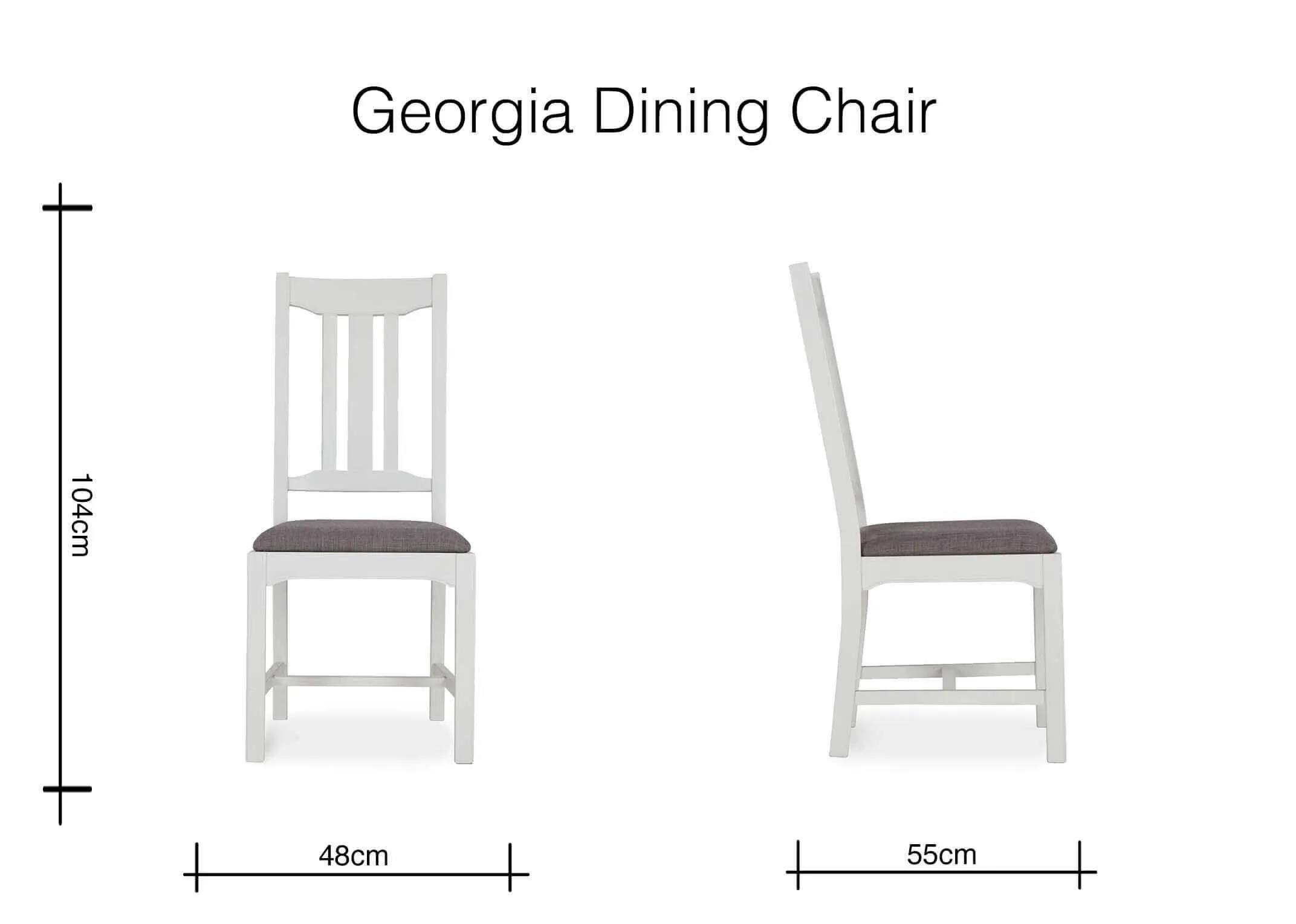 Dimension image for the Georgia dining chair 104cm (Height) x 48cm (Width) x 55cm (Depth)