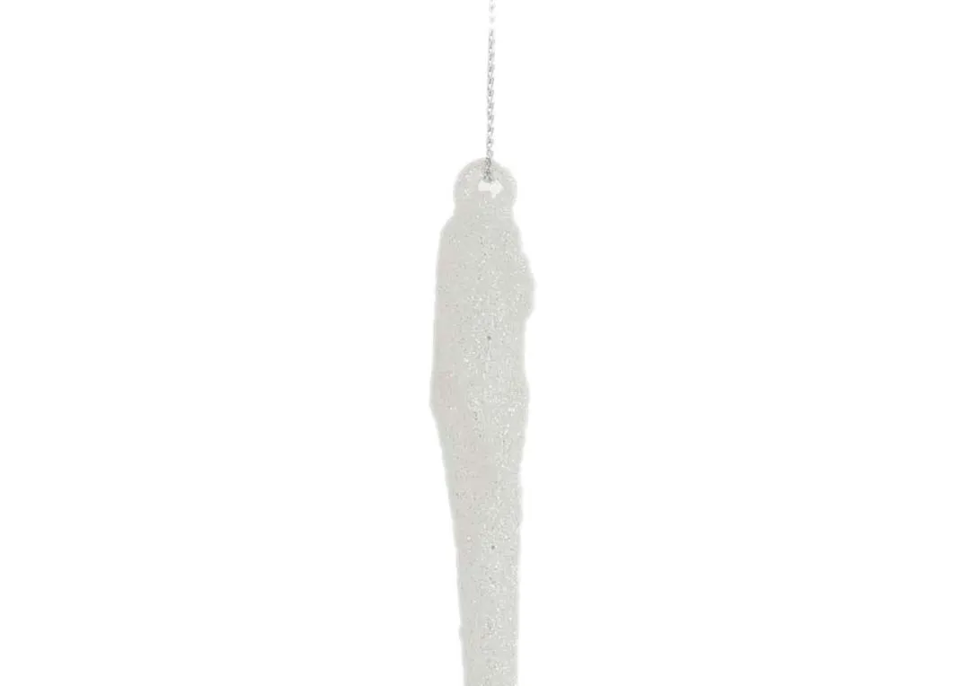 Medium Christmas Icicle decoration in a closeup image of the hook that attaches to the tree