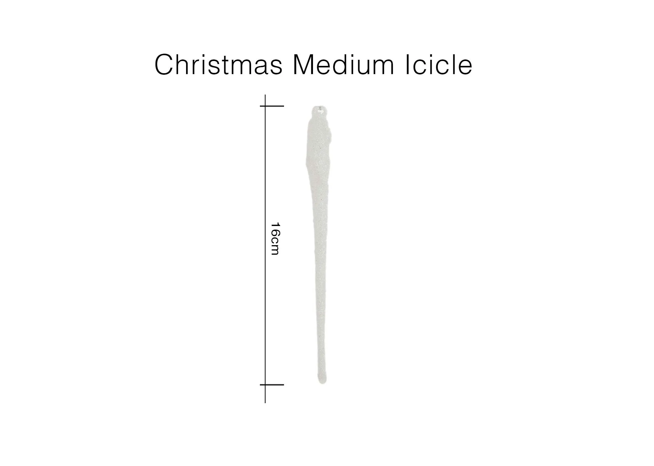 A dimension image of the Medium Christmas Icicle decoration with 16cm (Height)