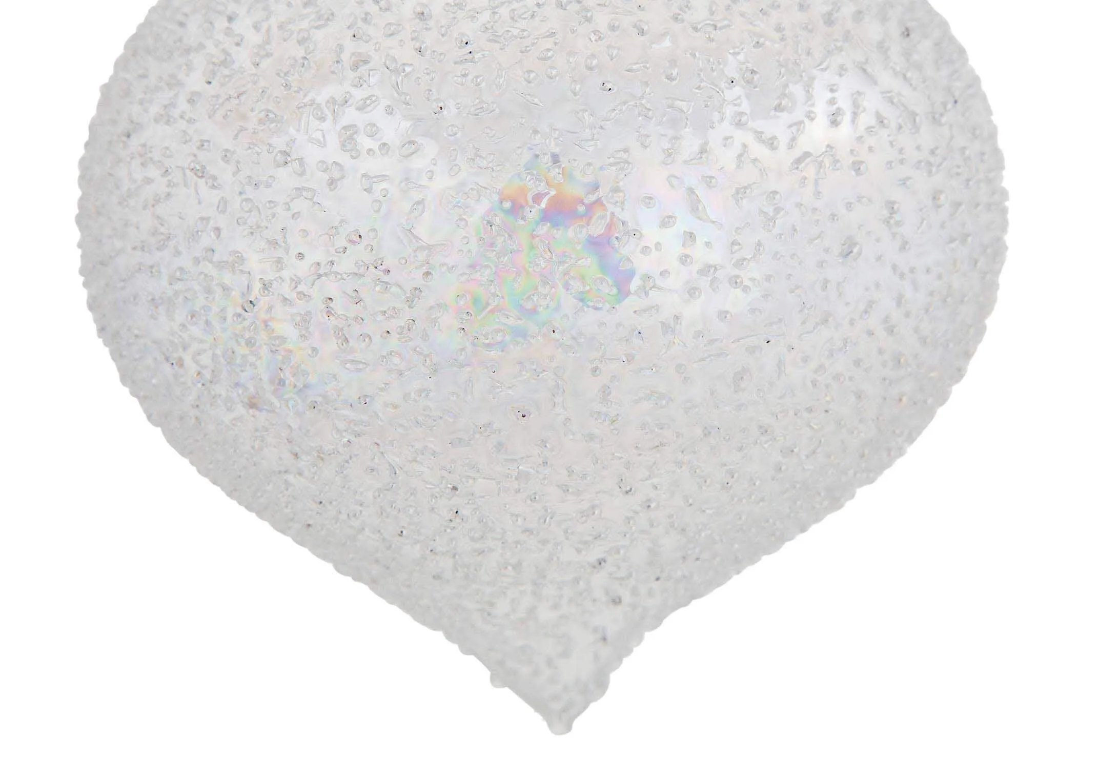 A bottom view of christmas glass medium onion bauble highlighting the glass pattern of the bauble.