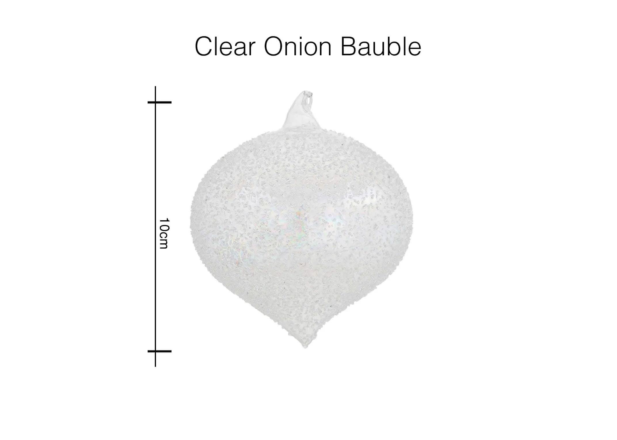 A dimension shot of Christmas glass medium onion bauble with 10 cm (Height).