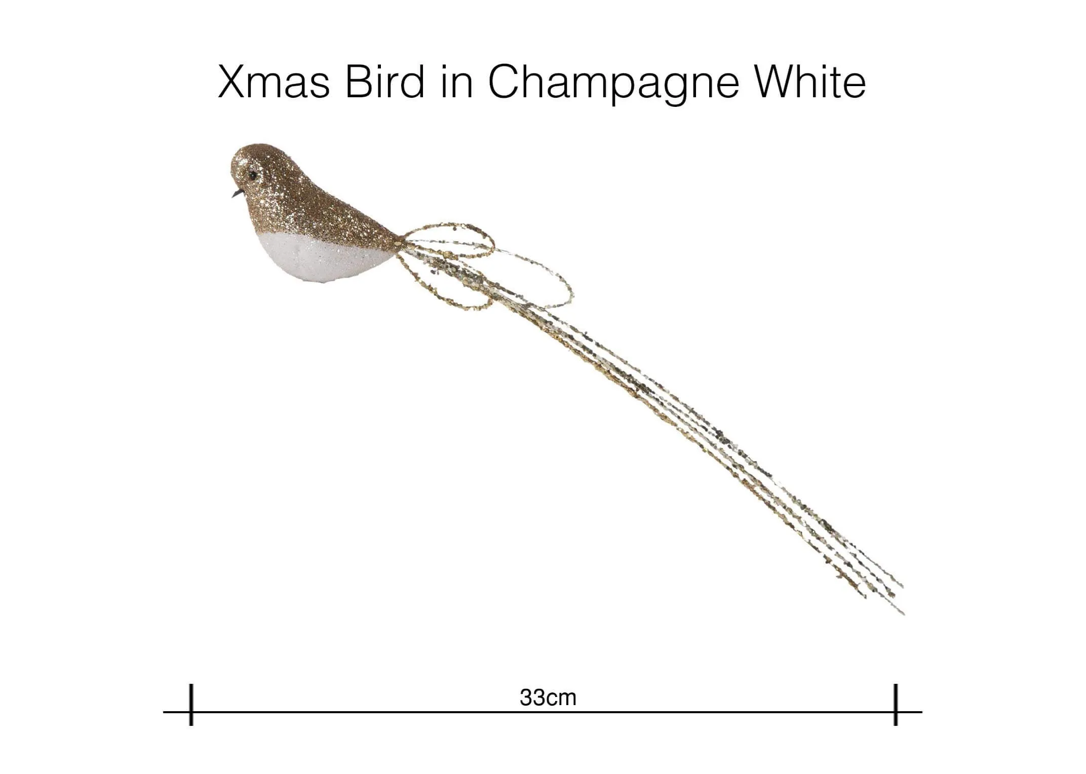 A dimension shot of the Christmas Bird in Champagne white of 33 cm (Width).
