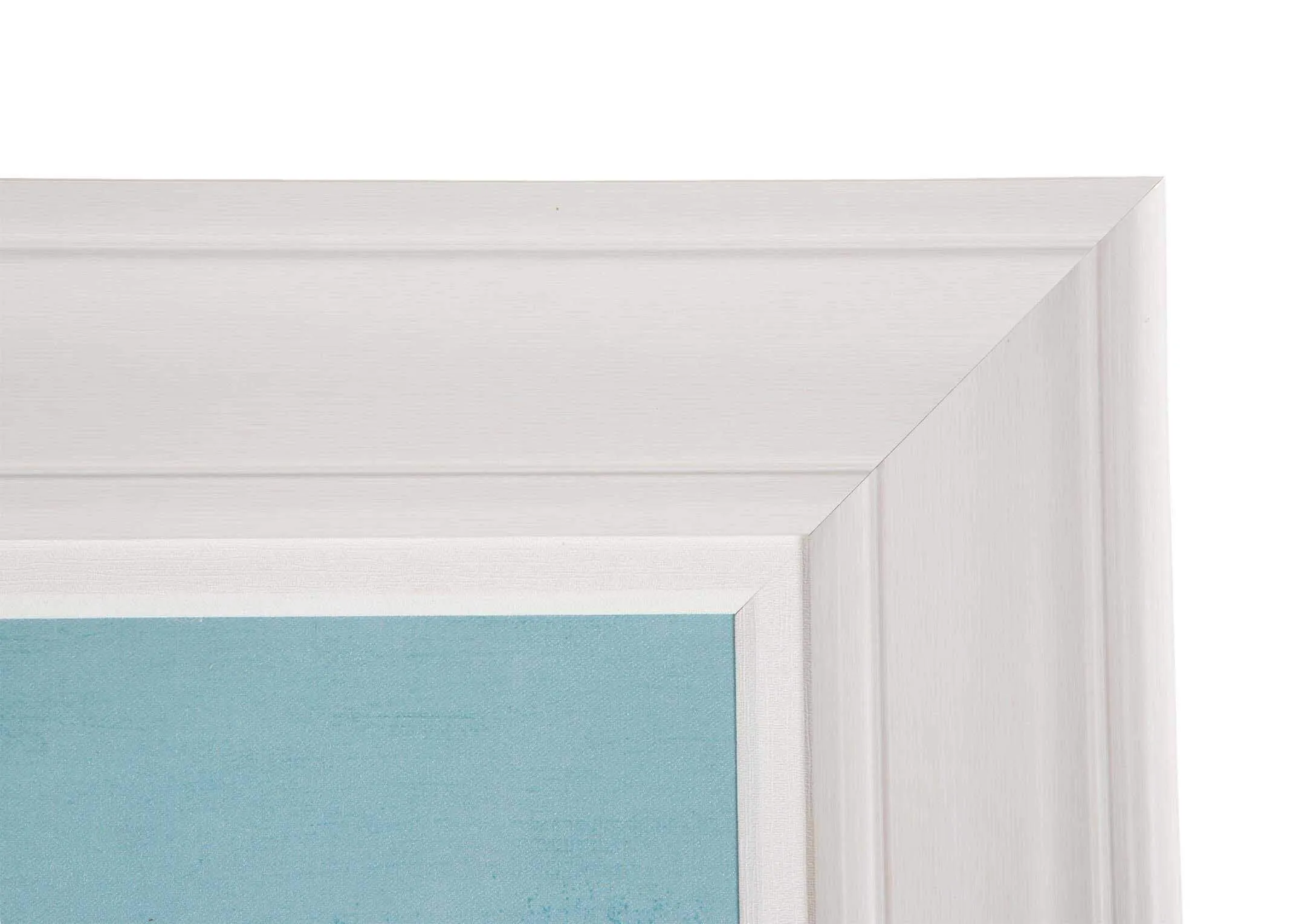 Detailed close-up view of the Adelene Fletcher framed print Lobster Pots showing the white wooden frame