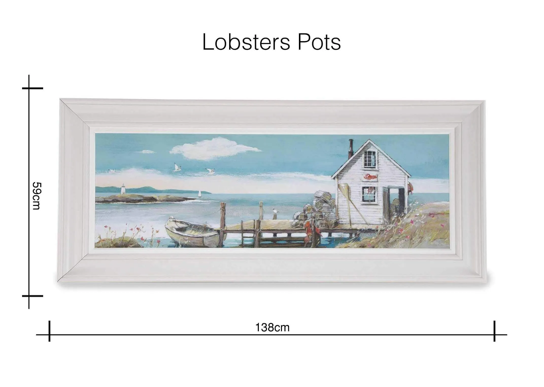 A dimension image of Adelene Fletcher's Lobster Pots framed print 59cm (Height) x 138cm (Width)