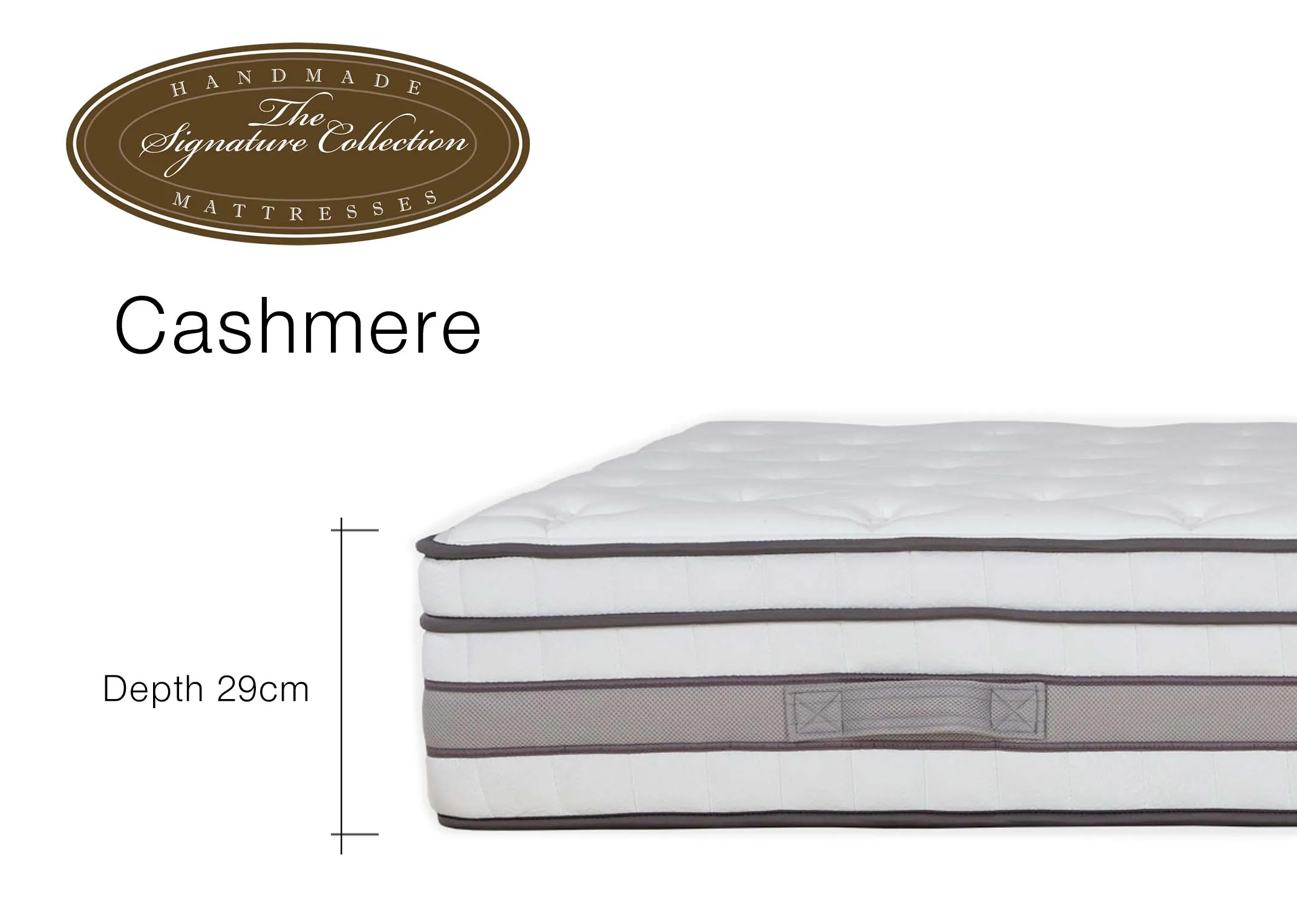 A dimension image for the Cashmere mattress showing 29cm (depth)