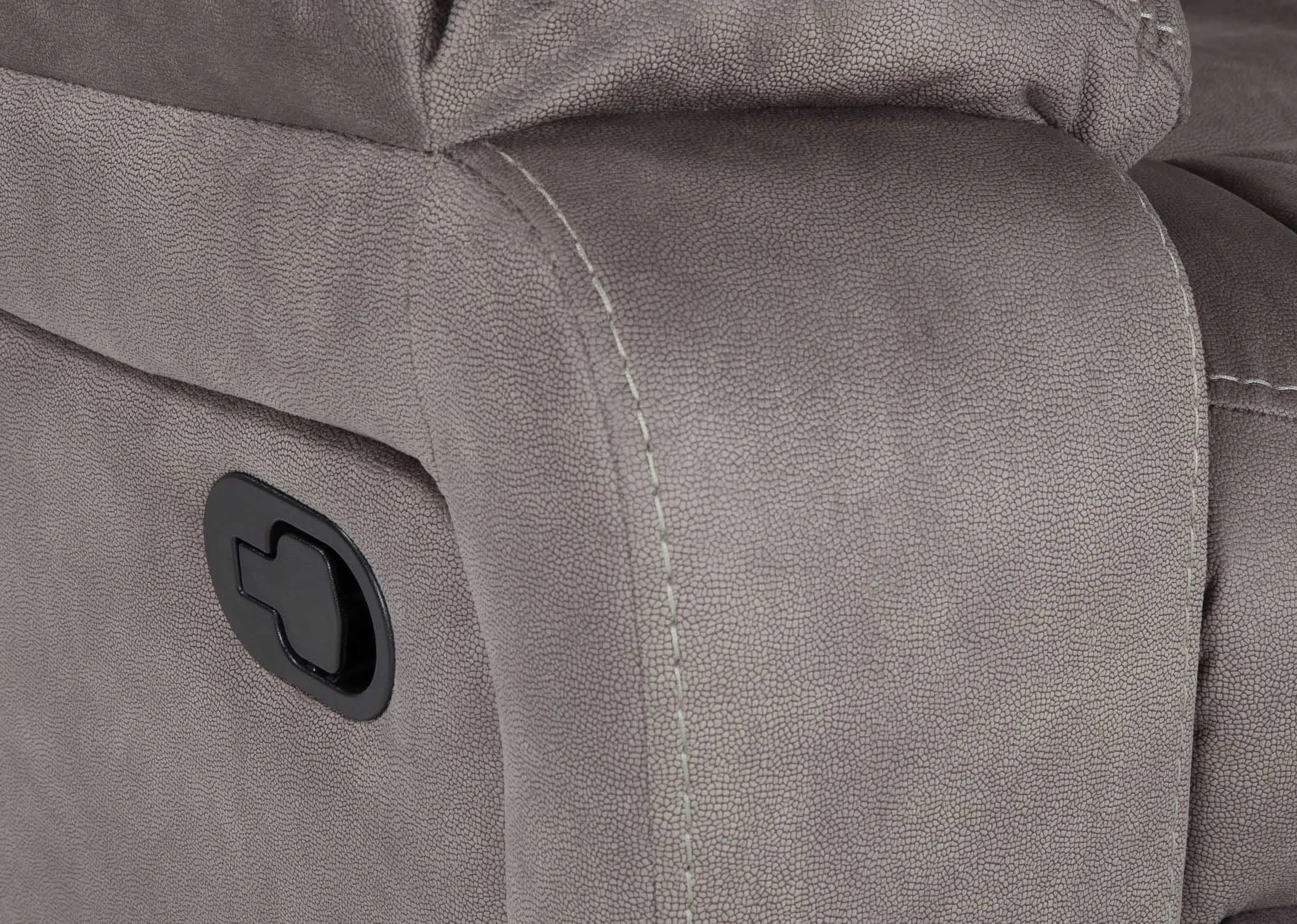 A lifestyle image of the Bradford grey 3 seater sofa in fixed mode with the Aston tables & Mellan floor lamp.