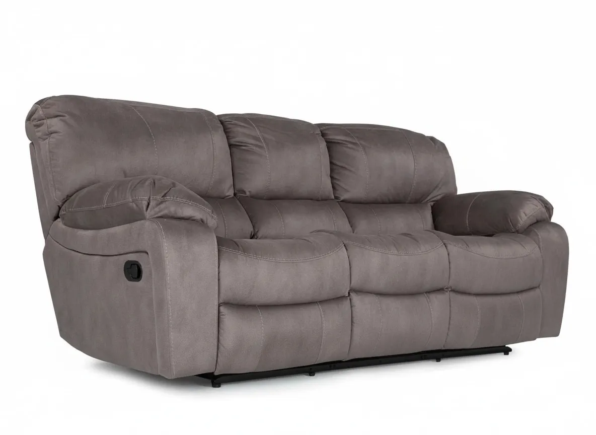 3 Seater Grey Suede Fabric Reclining Sofa - Bradford