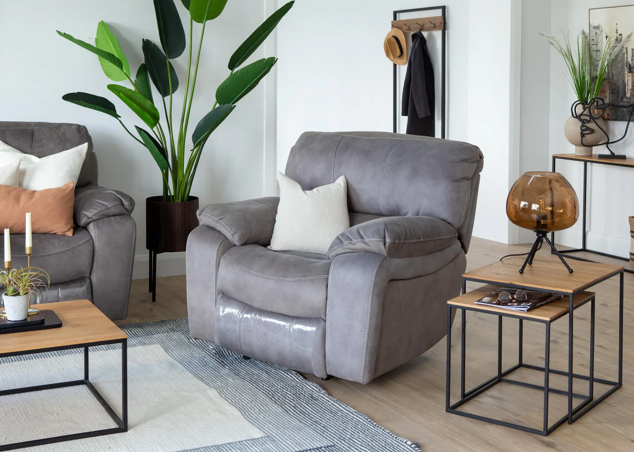 Grey Suede Fabric Reclining Armchair - Bradford