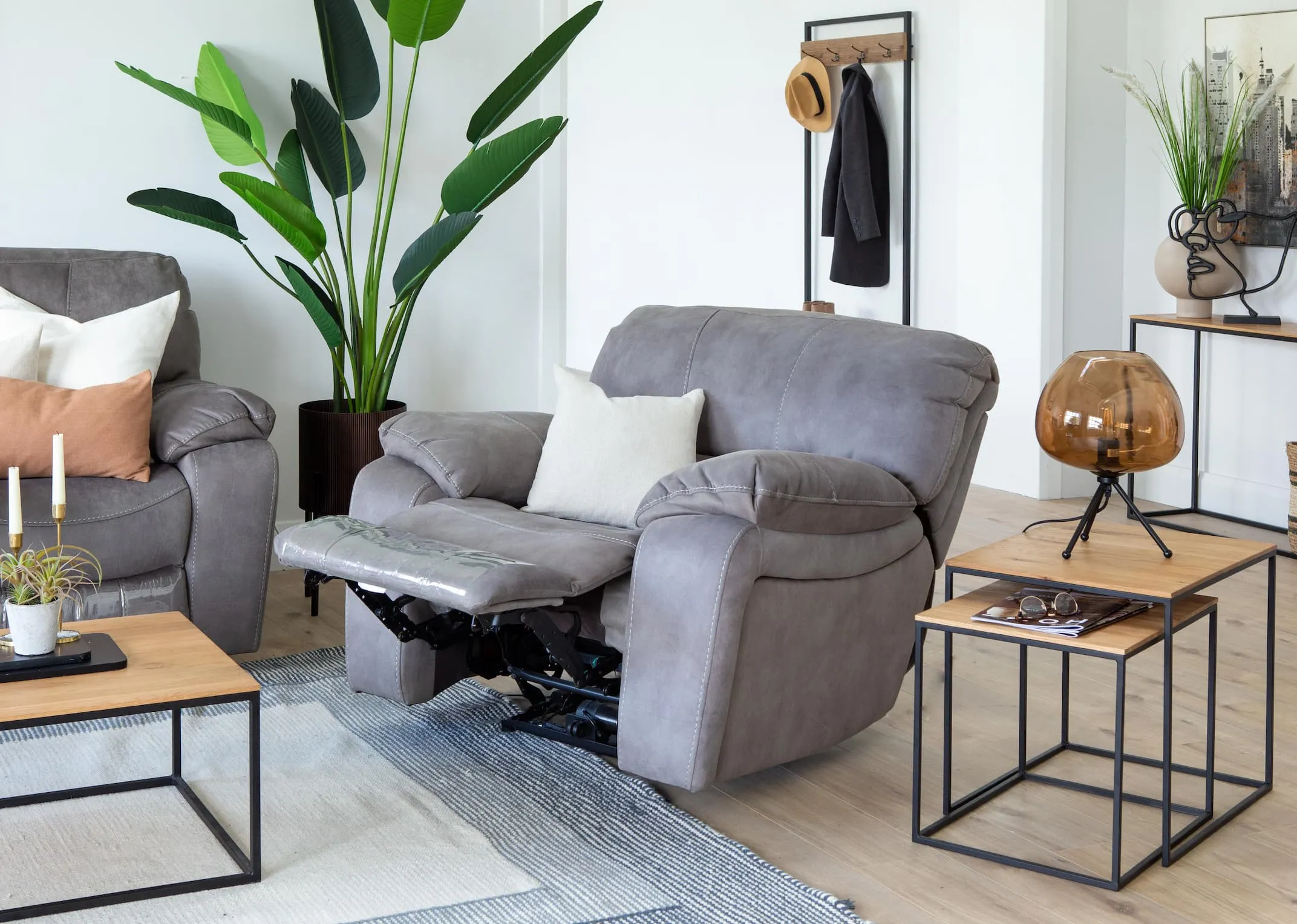 Grey Suede Fabric Power Reclining Armchair - Bradford