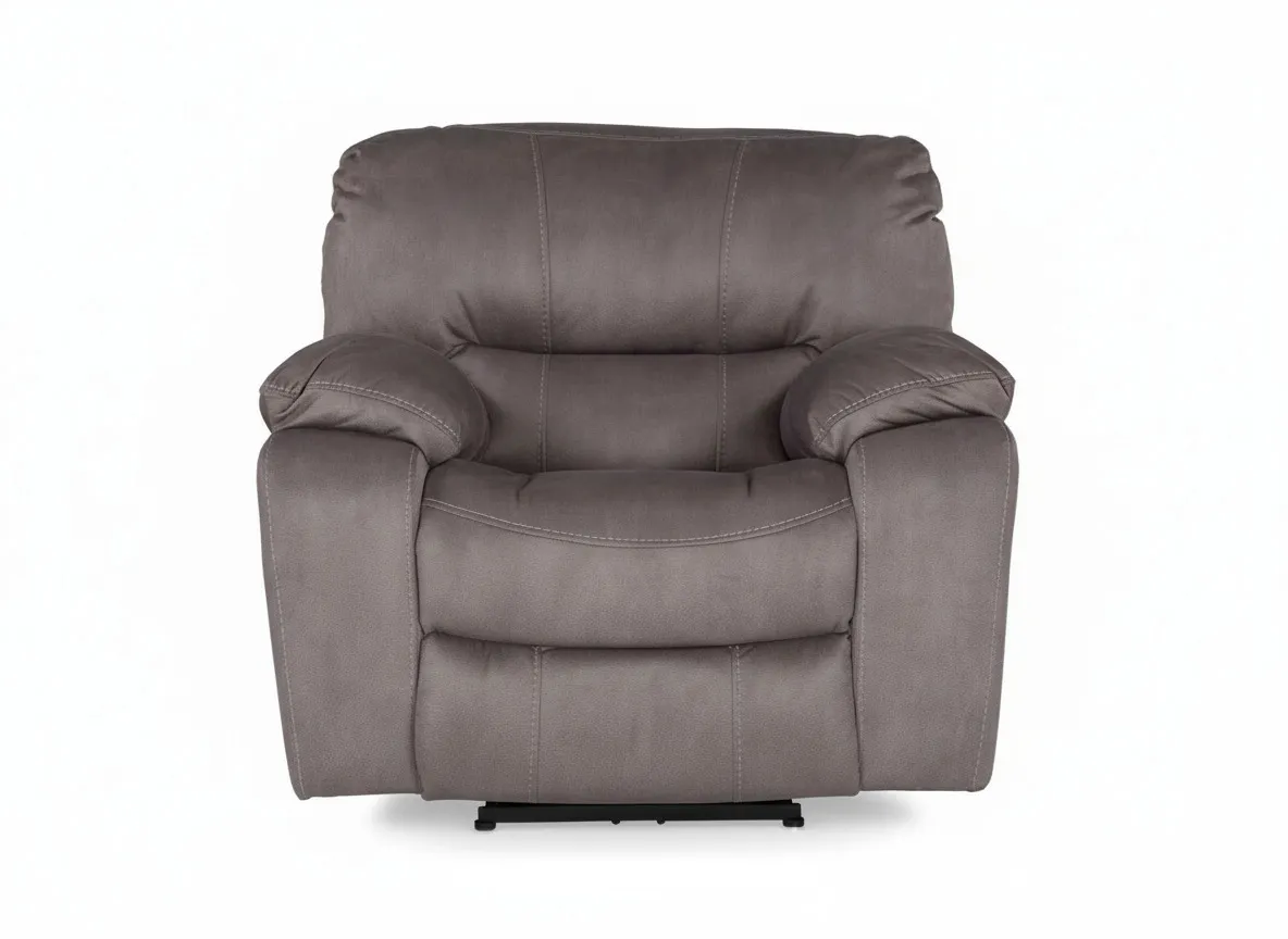 Partially reclined grey suede power reclining Bradford armchair