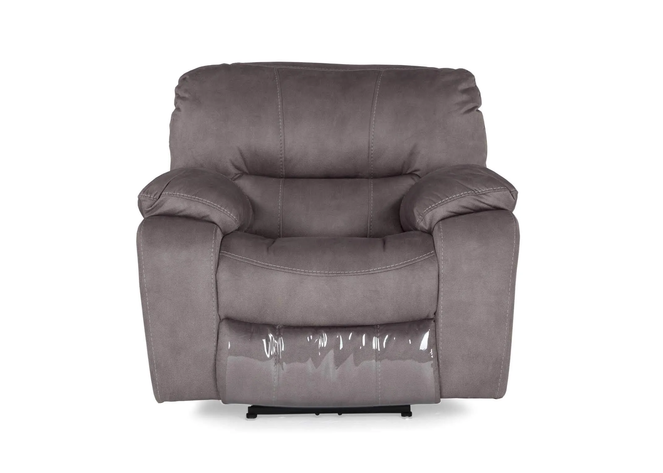 Front view of grey suede Bradford reclining armchair