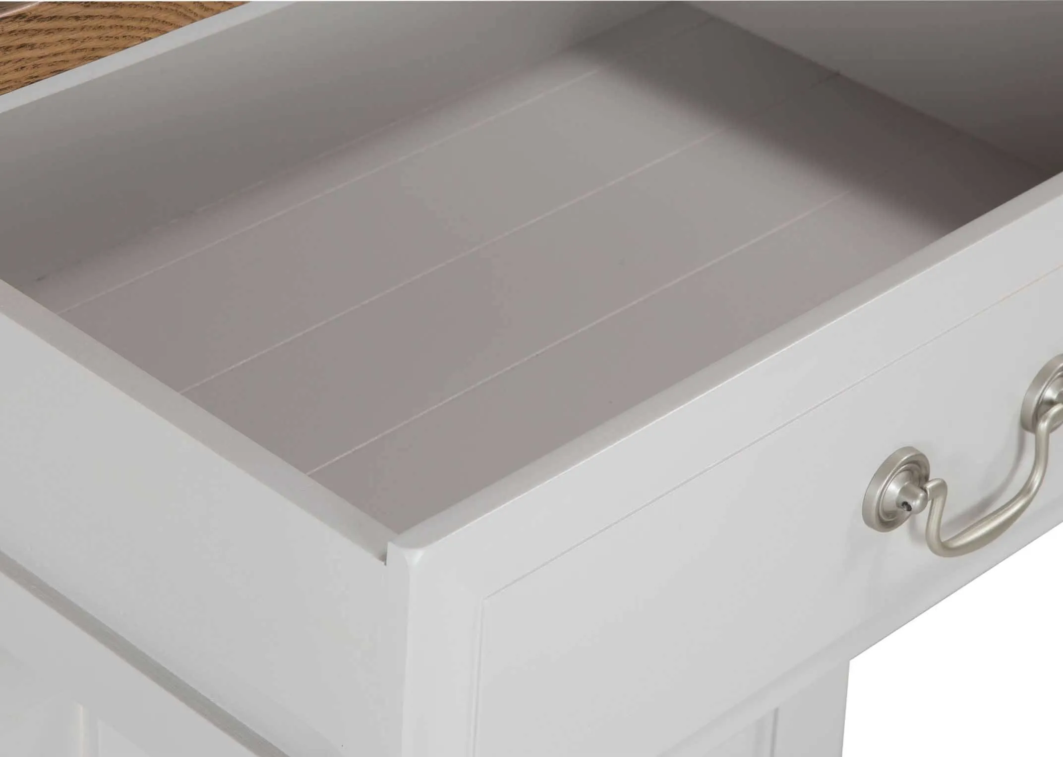 View from front of the two drawer three door grey oak large Georgia sideboard