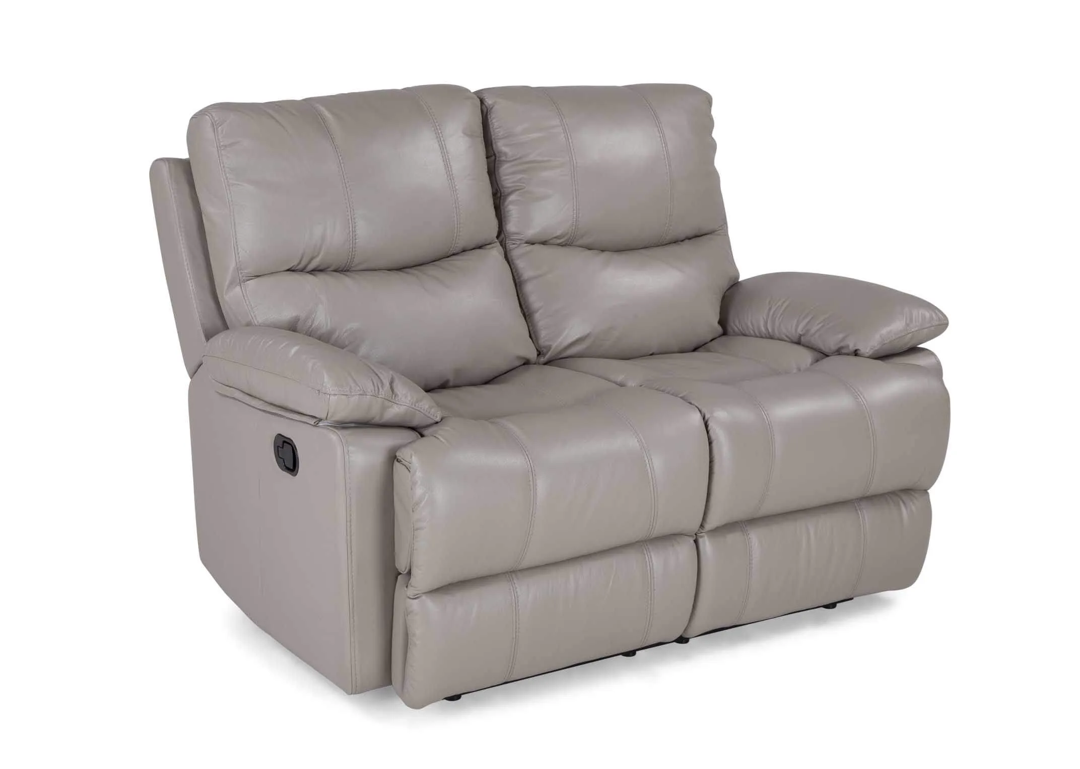 A power shot of the Groove 2 seater grey leather sofa.
