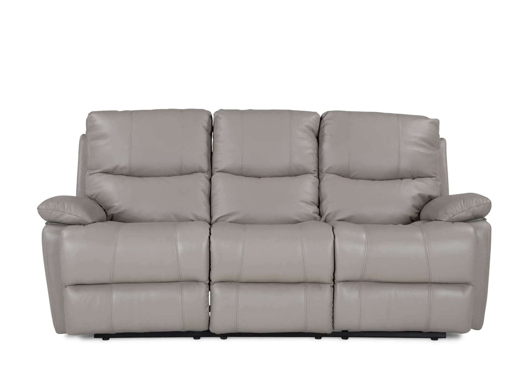 A 3 Seater reclining sofa in soft grey leather from EZ Living Furniture's Groove range. Front View.
