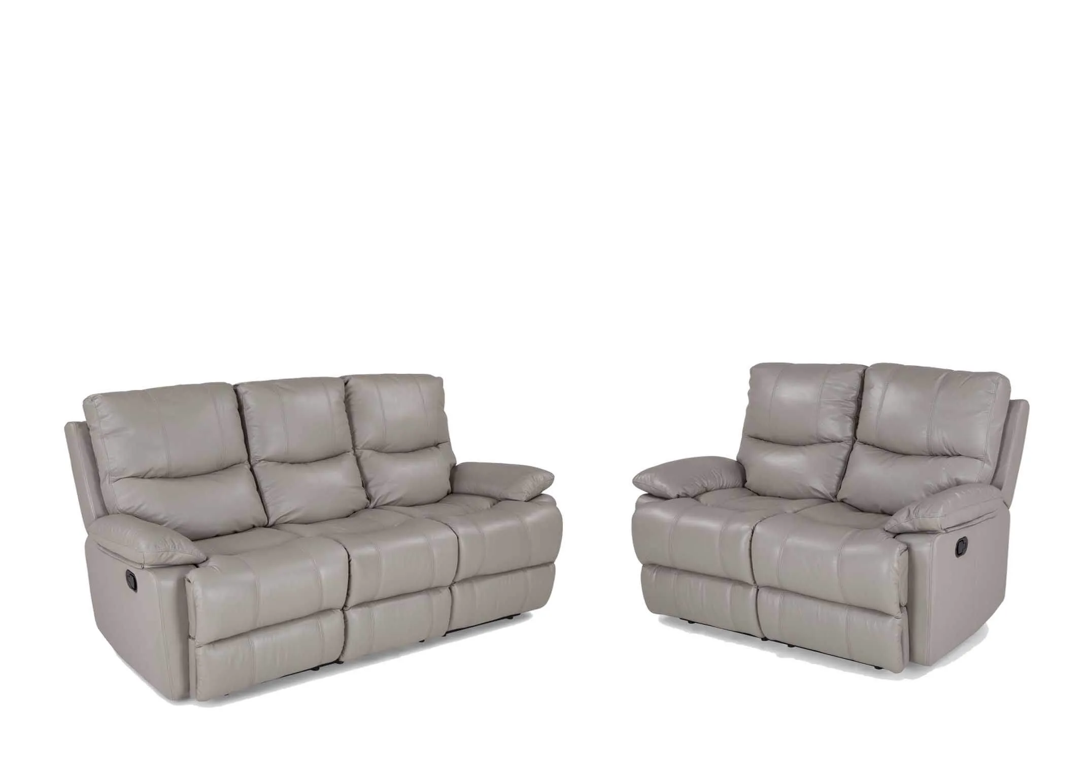 A 2 Seater reclining sofa in soft grey leather from EZ Living Furniture's Groove range. Viewed with 3 Seater.