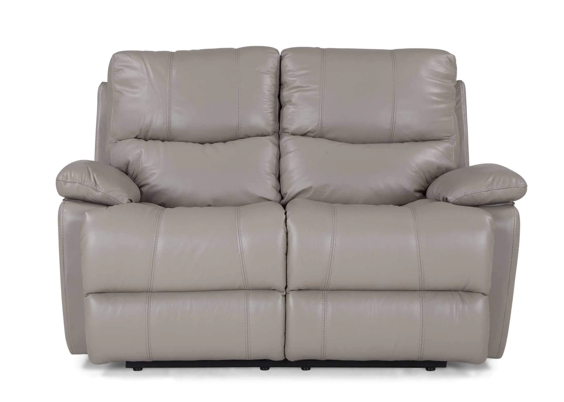 A 2 Seater reclining sofa in soft grey leather from EZ Living Furniture's Groove range. Front View.