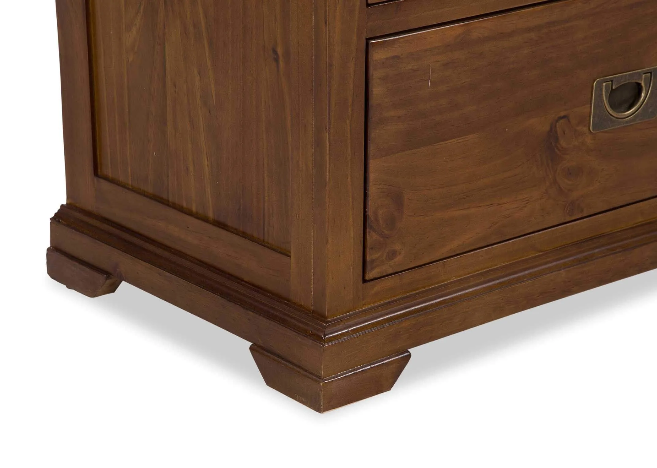 Detailed view of legs of seven-drawer dark solid wood classic chest Aisling
