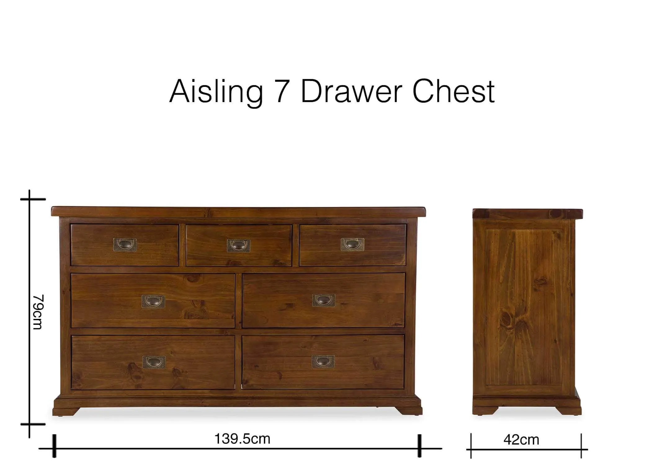 Dimension image of Aisling 7 drawer chest 79cm (Height) x 139.5cm (Width) 42cm (Depth)
