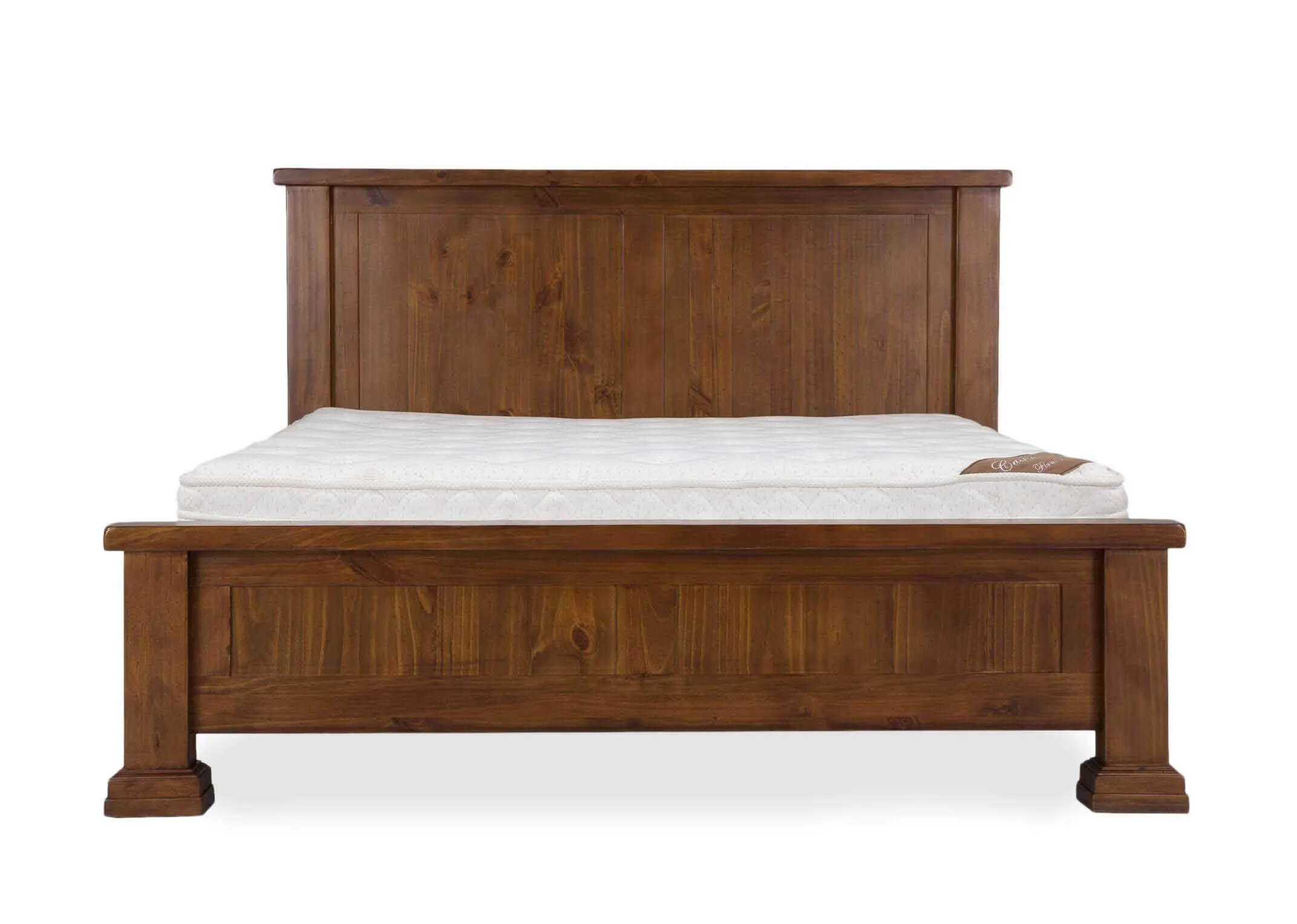 Front view of double 4 feet 6 inch solid dark gloss wood bed frame Aisling with mattress