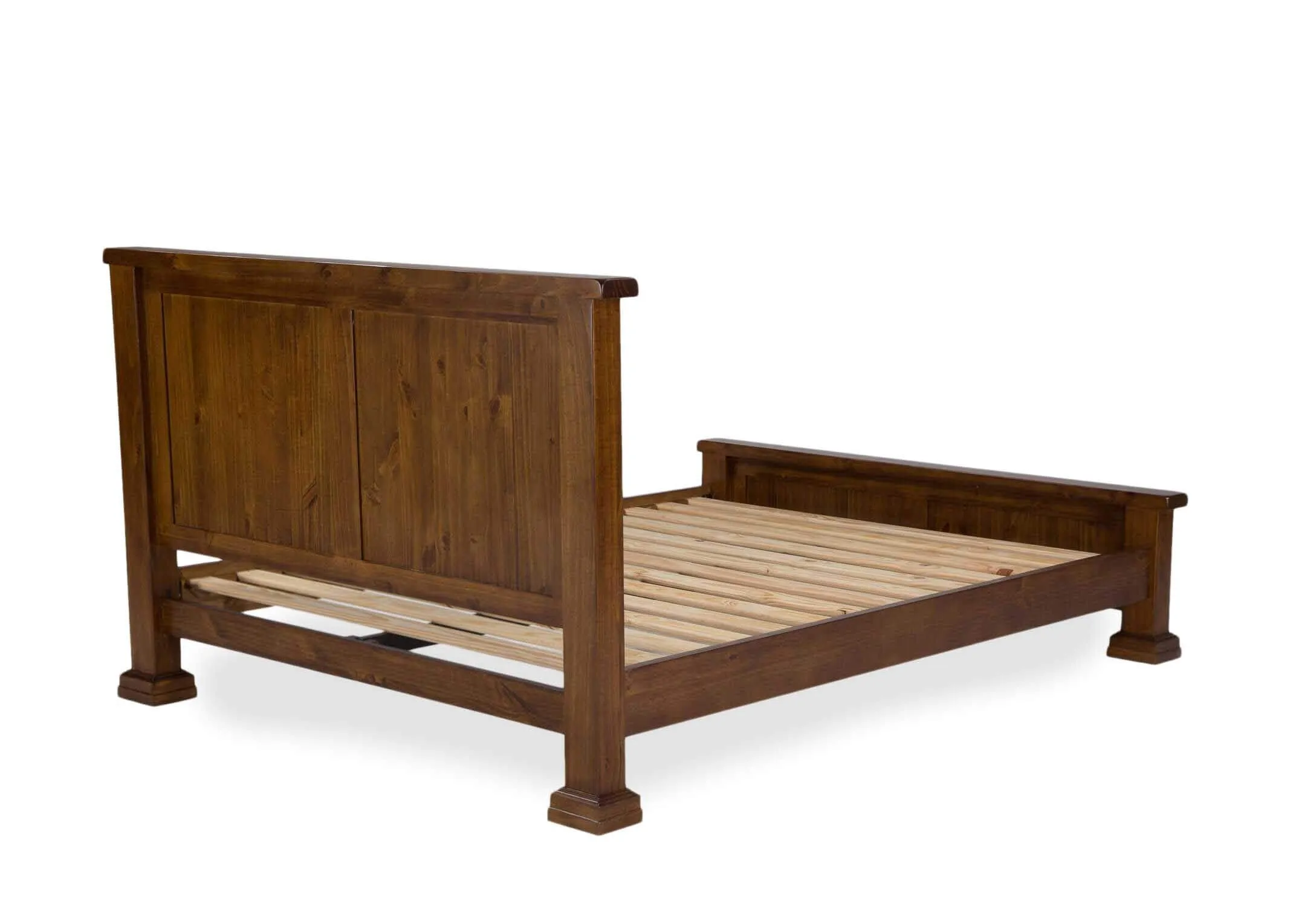 Back view of double 4 feet 6 inch solid dark gloss wood bed frame Aisling with mattress