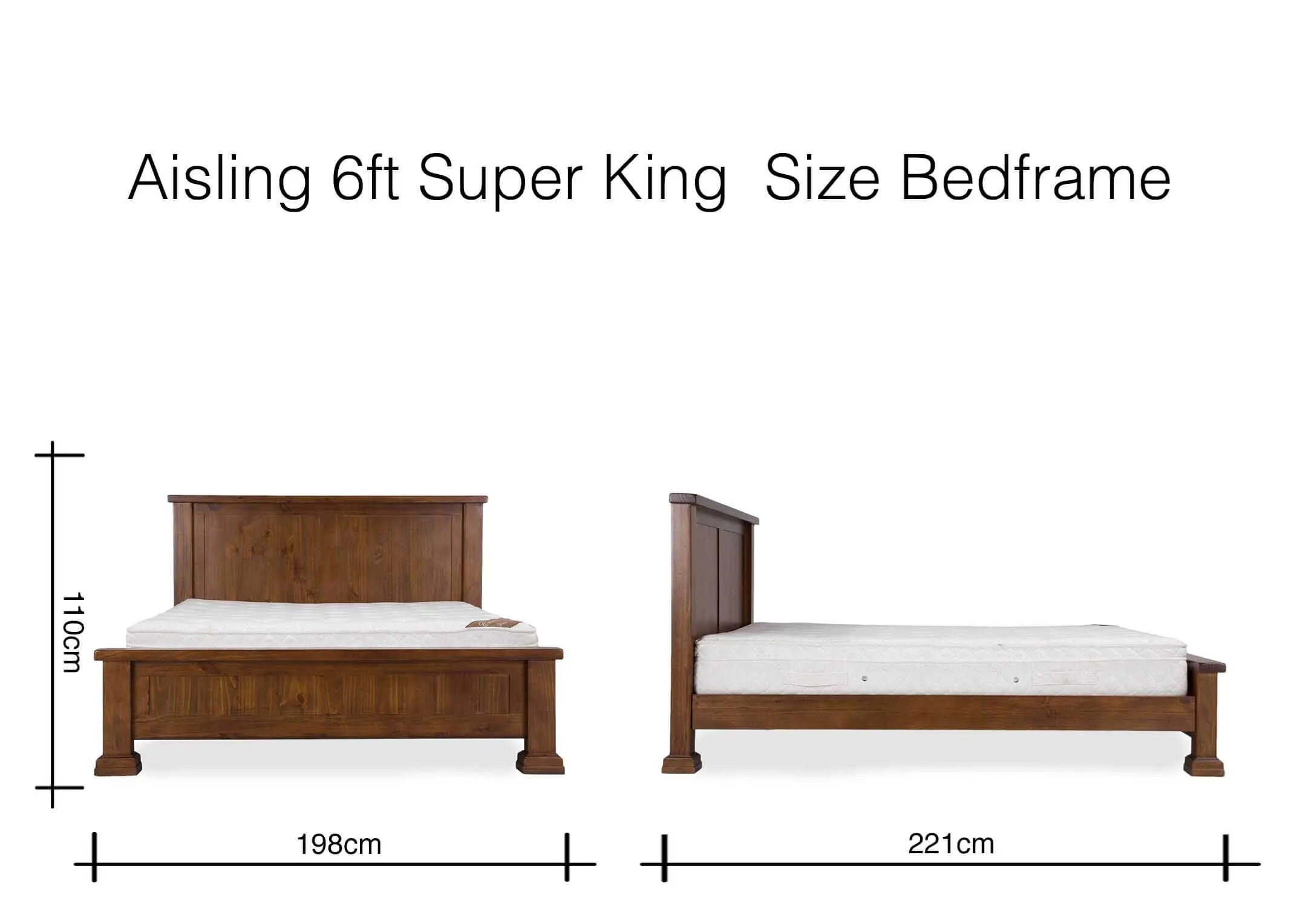 Dimension image of Aisling 6 foot Super King Size 110cm (Height) x 198cm (Width) x 221cm (Depth)