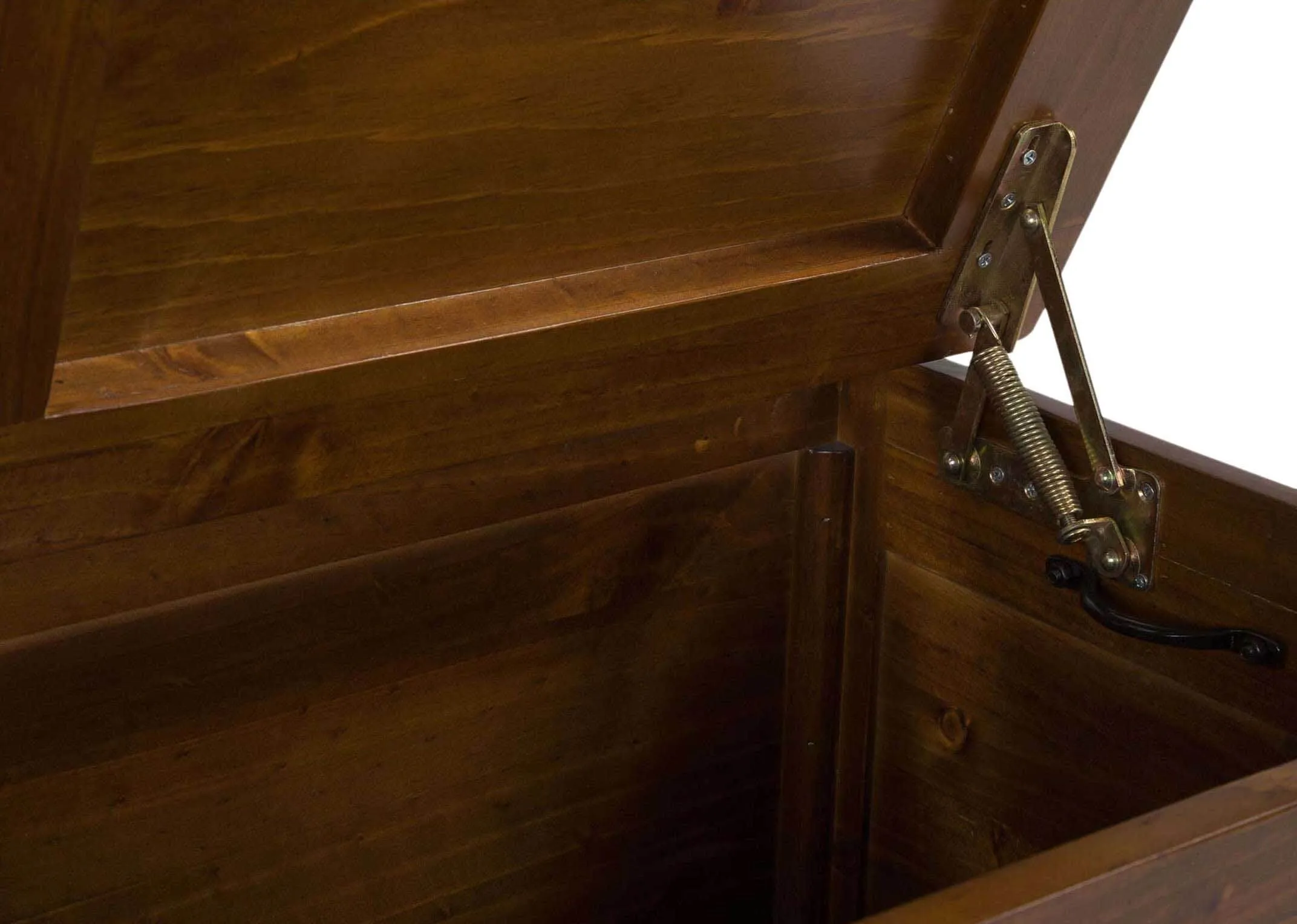 Detailed view of top of solid dark gloss wood large blanket box Aisling