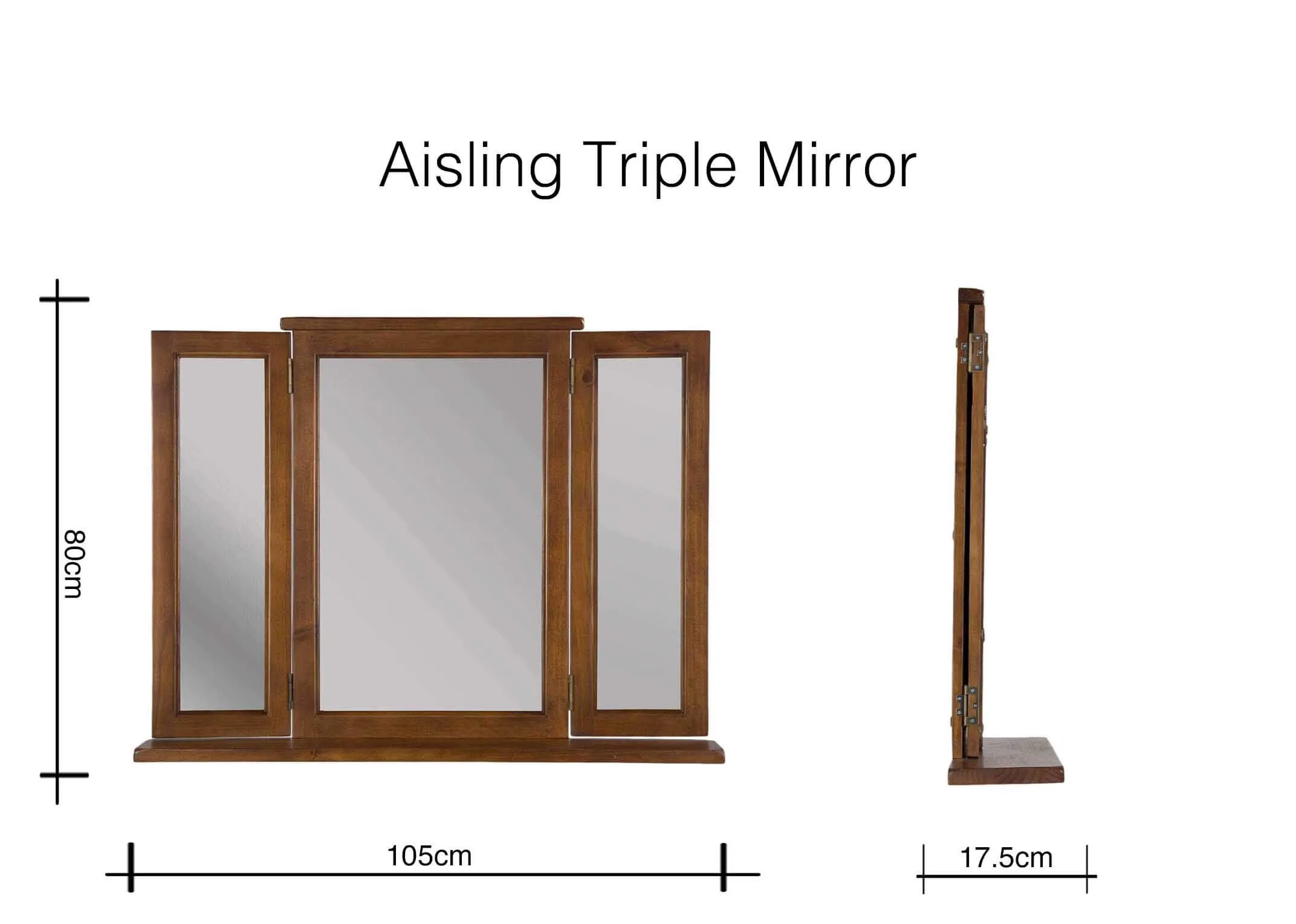 Dimension image of the Aisling Triple Mirror 80cm (Height) x 105cm (Width) x 17.5cm (Depth)