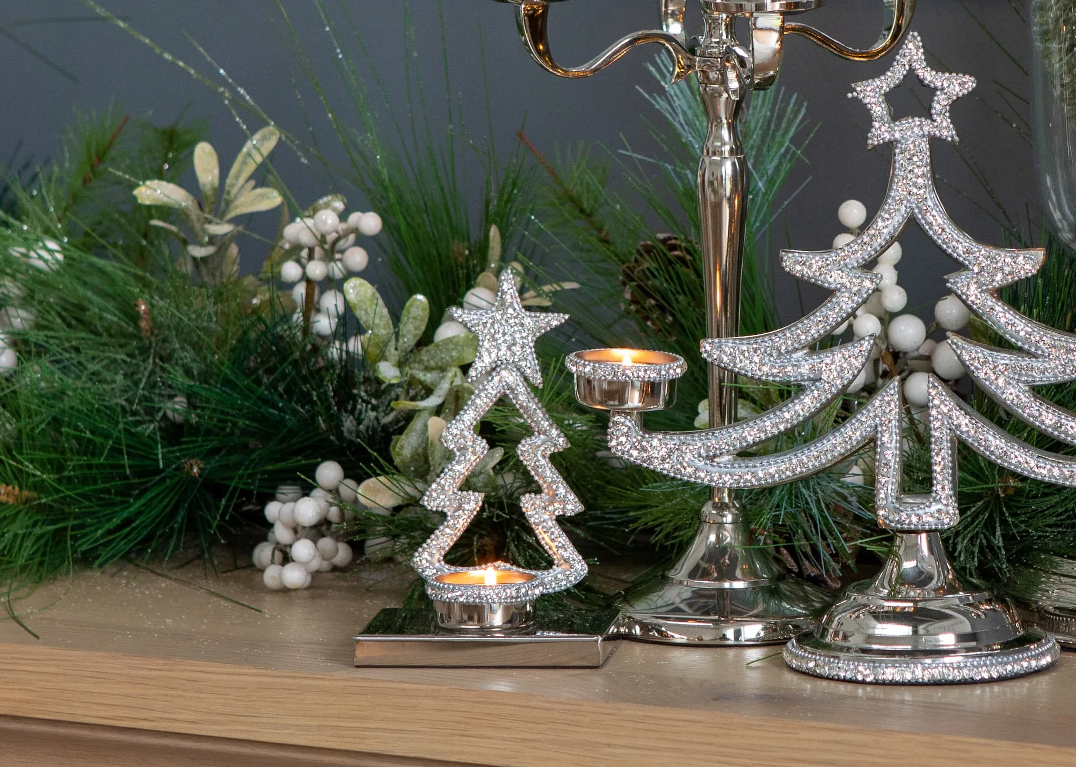 Silver Christmas Tree T-Light Ornament - Christmas Candle Holder