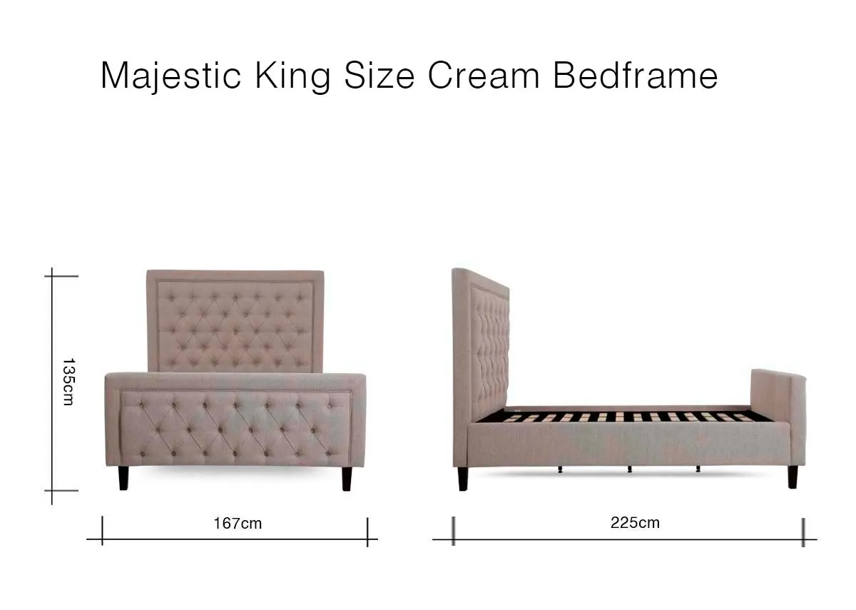 A dimension image of the Majestic Cream Bedframe with 167cm x 225cm x 135cm