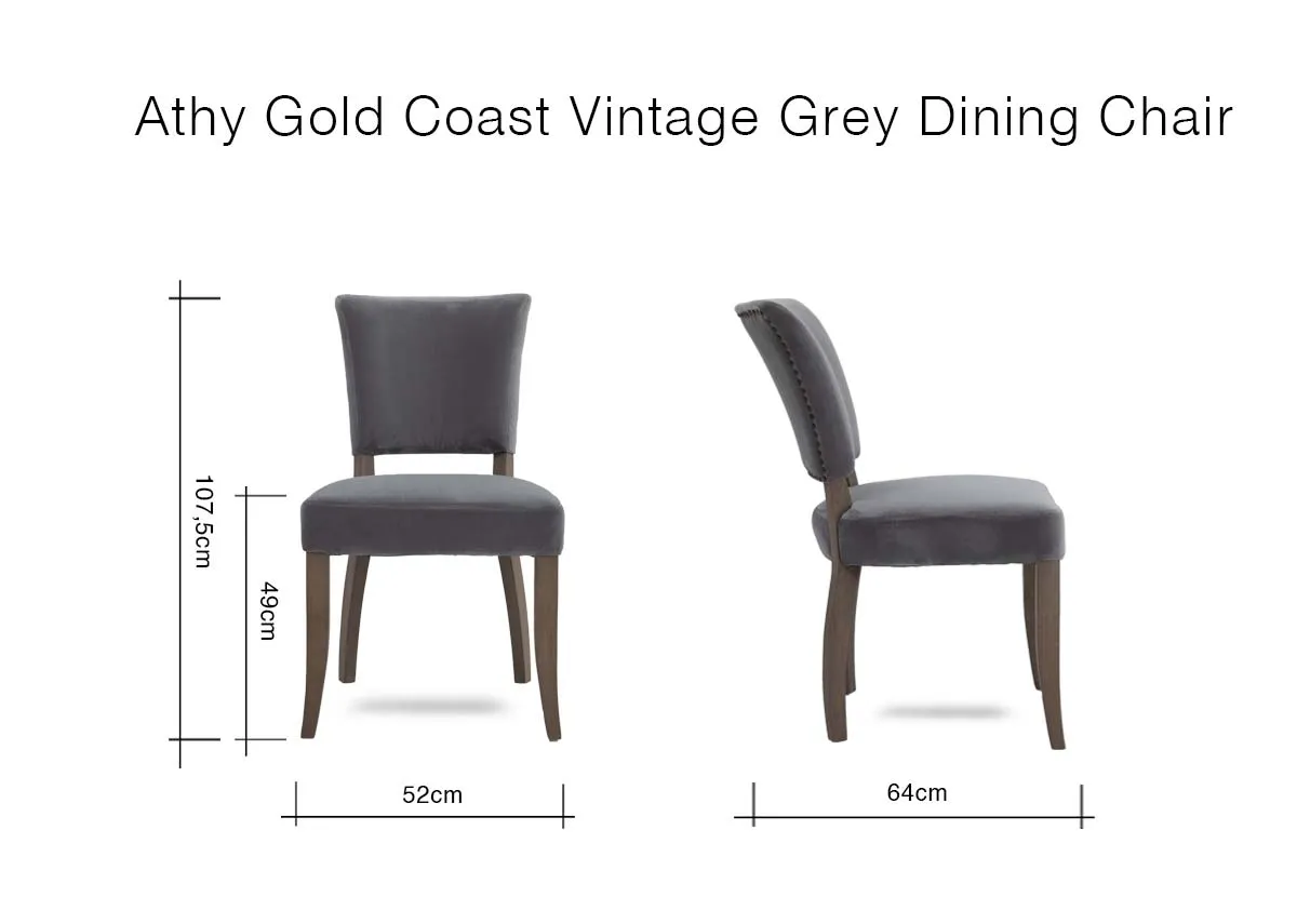 A dimension image of the Athy Dining Chair with 52cm x 64cm x 49cm x 107.5cm