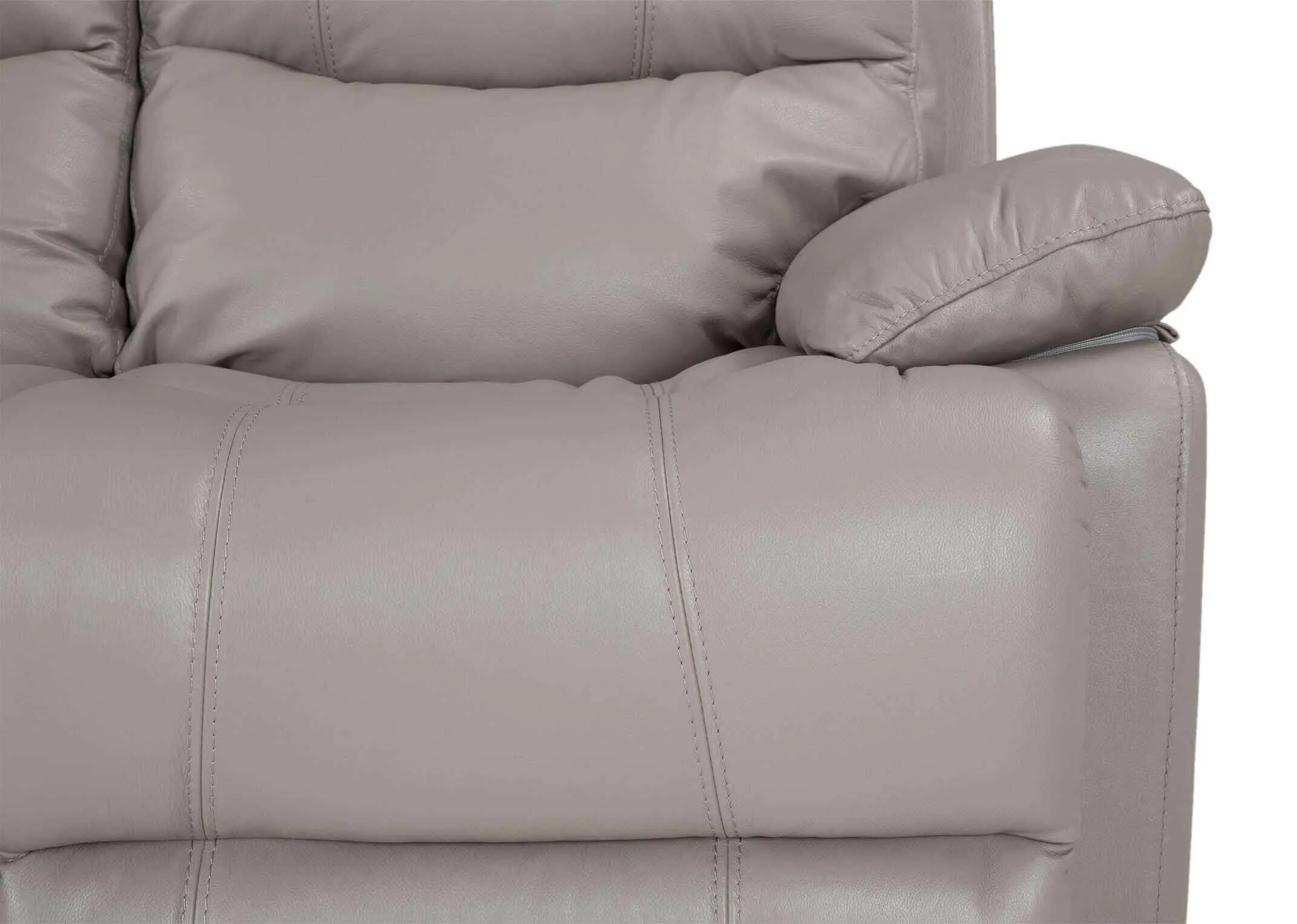 Detailed close-up view of the Groove power reclining armchair showing the grey leather of the armrest